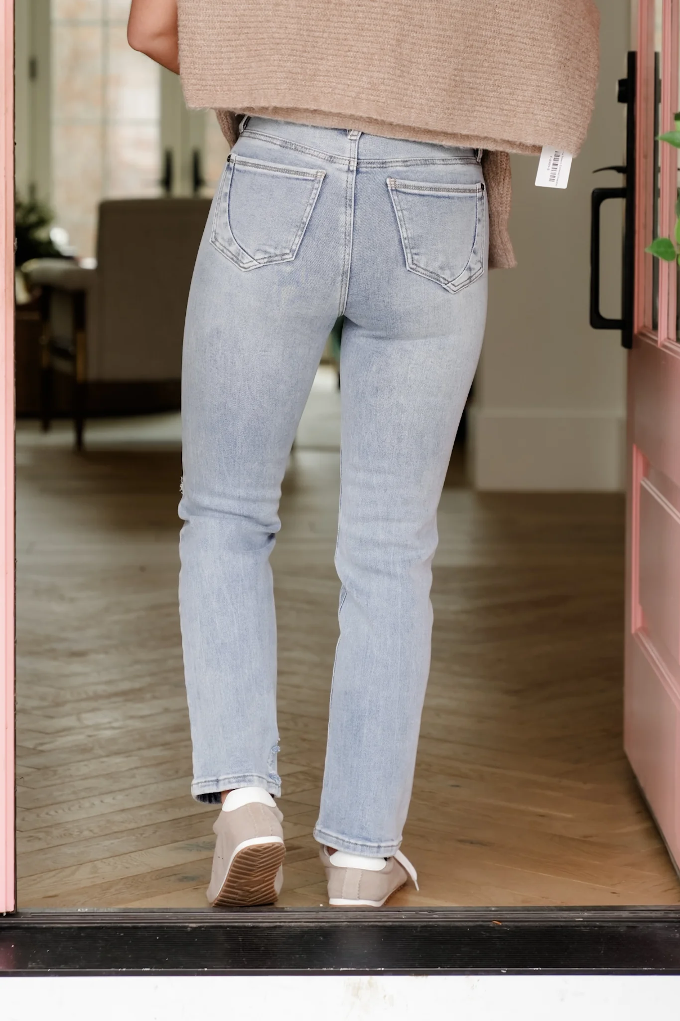 Saige High Rise Medium Wash Tummy Control Button Fly Cropped Slim Straight Leg Jeans - Image 6