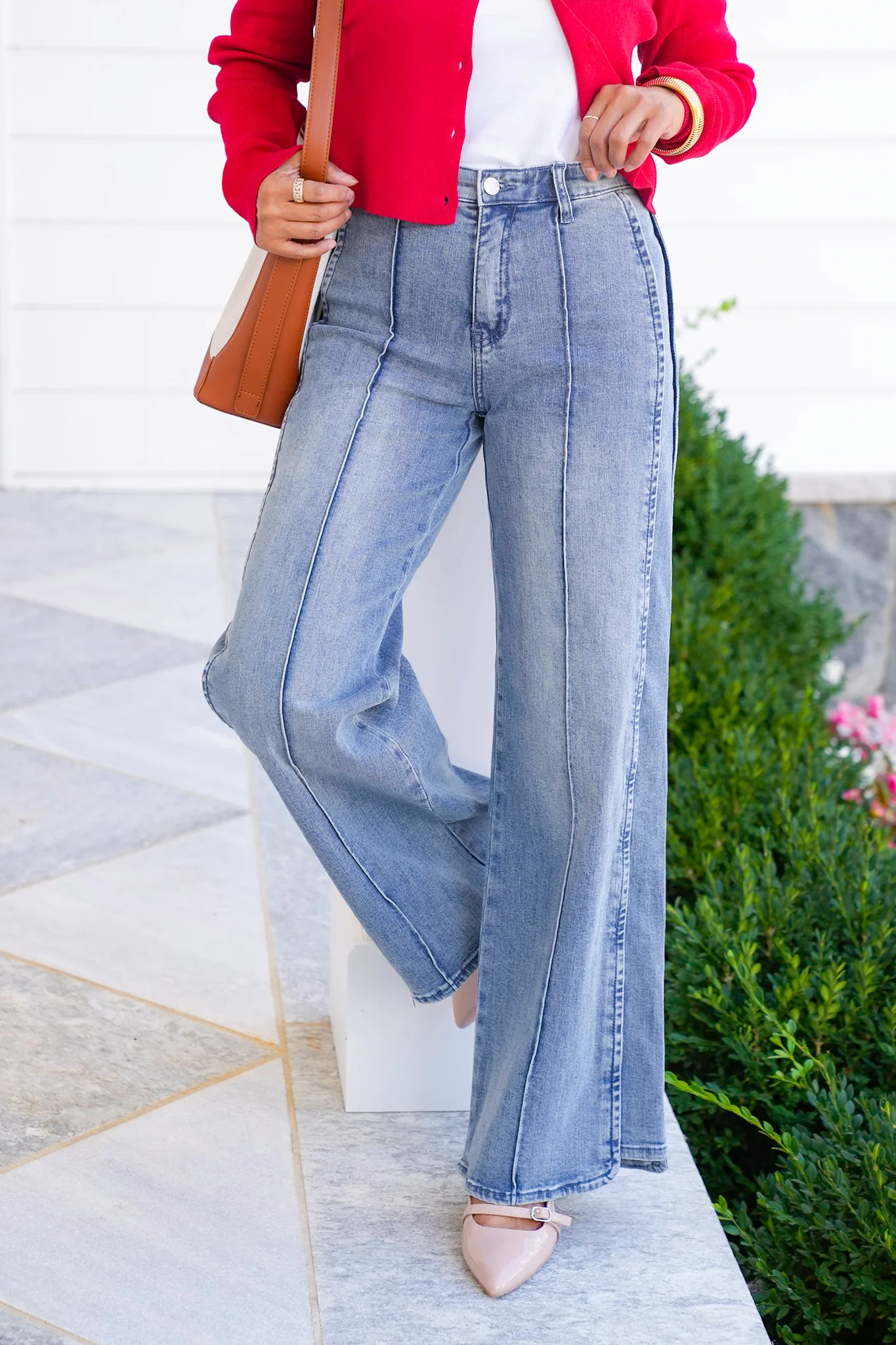 Saige High Rise Medium Wash Tummy Control Wide Leg Jeans - Image 4