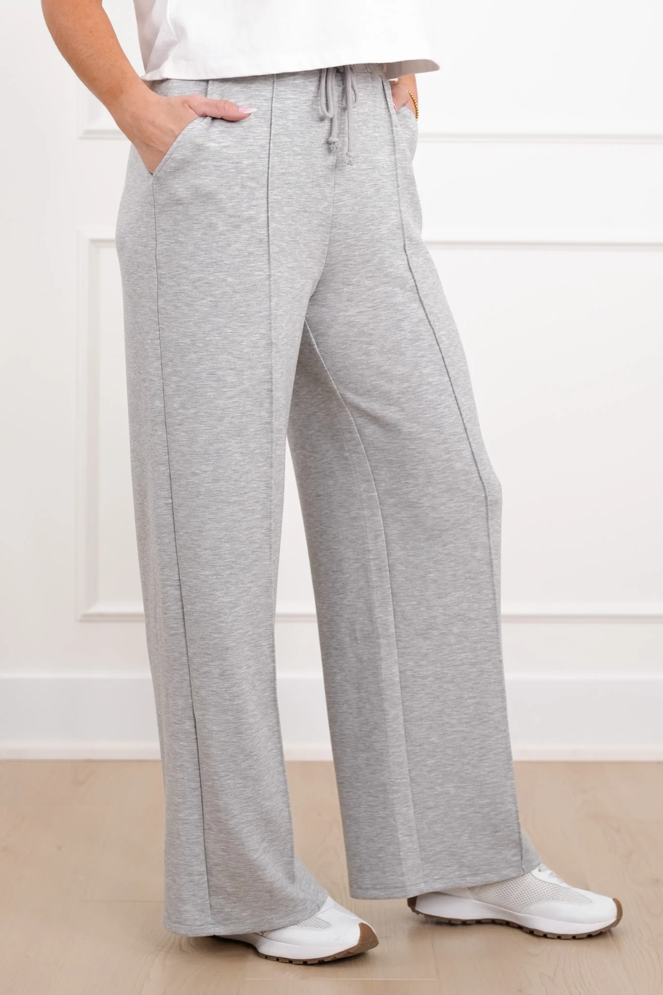 Smooth Knit Elastic Waist Pintuck Sweatpants - Image 5