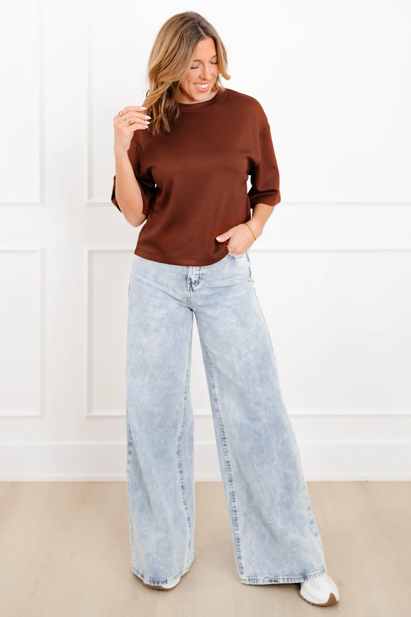 Short Sleeve Drop Shoulder Knit Top - Image 5