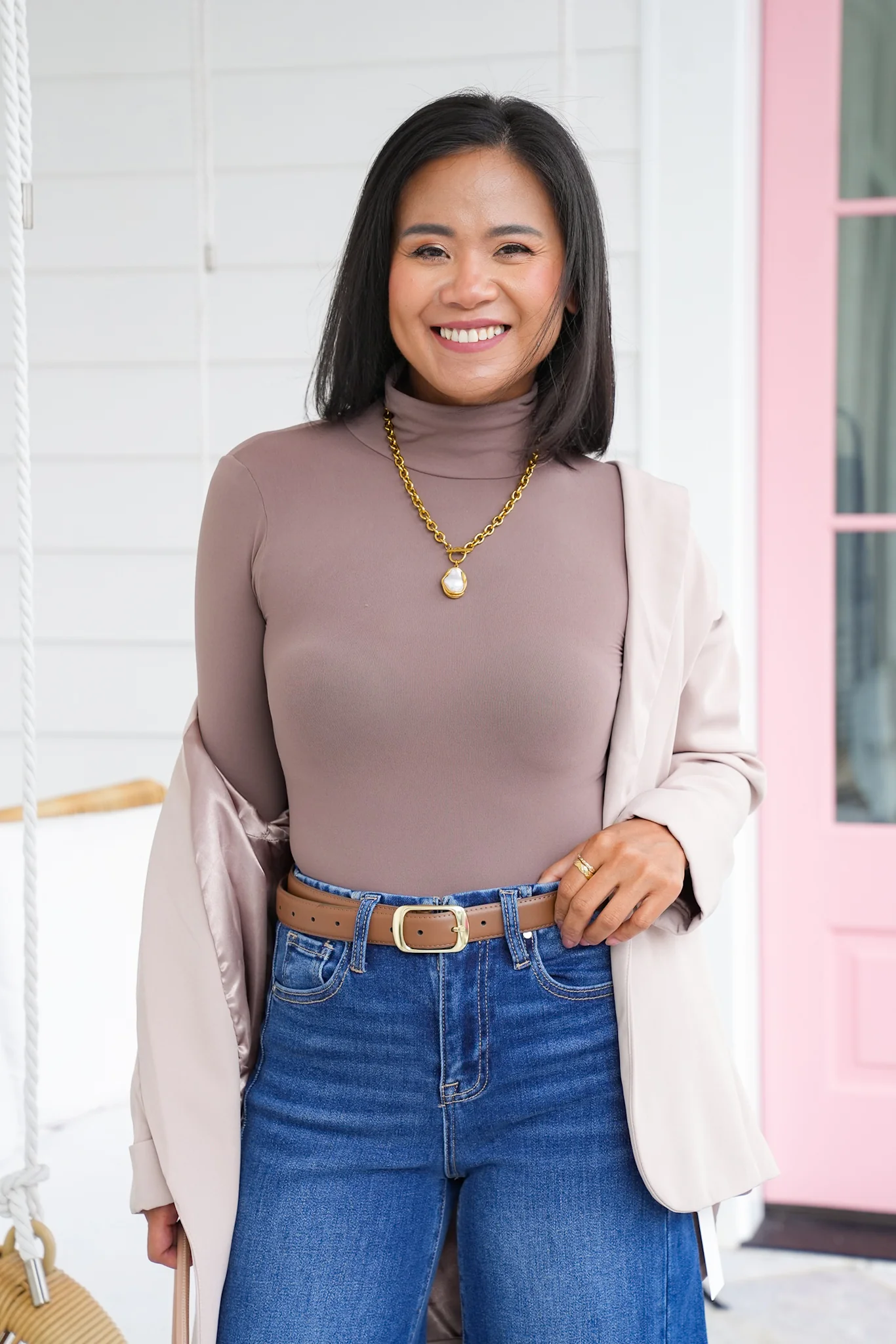 Seamless Long Sleeve Turtleneck Bodysuit with Thumbholes - Image 4