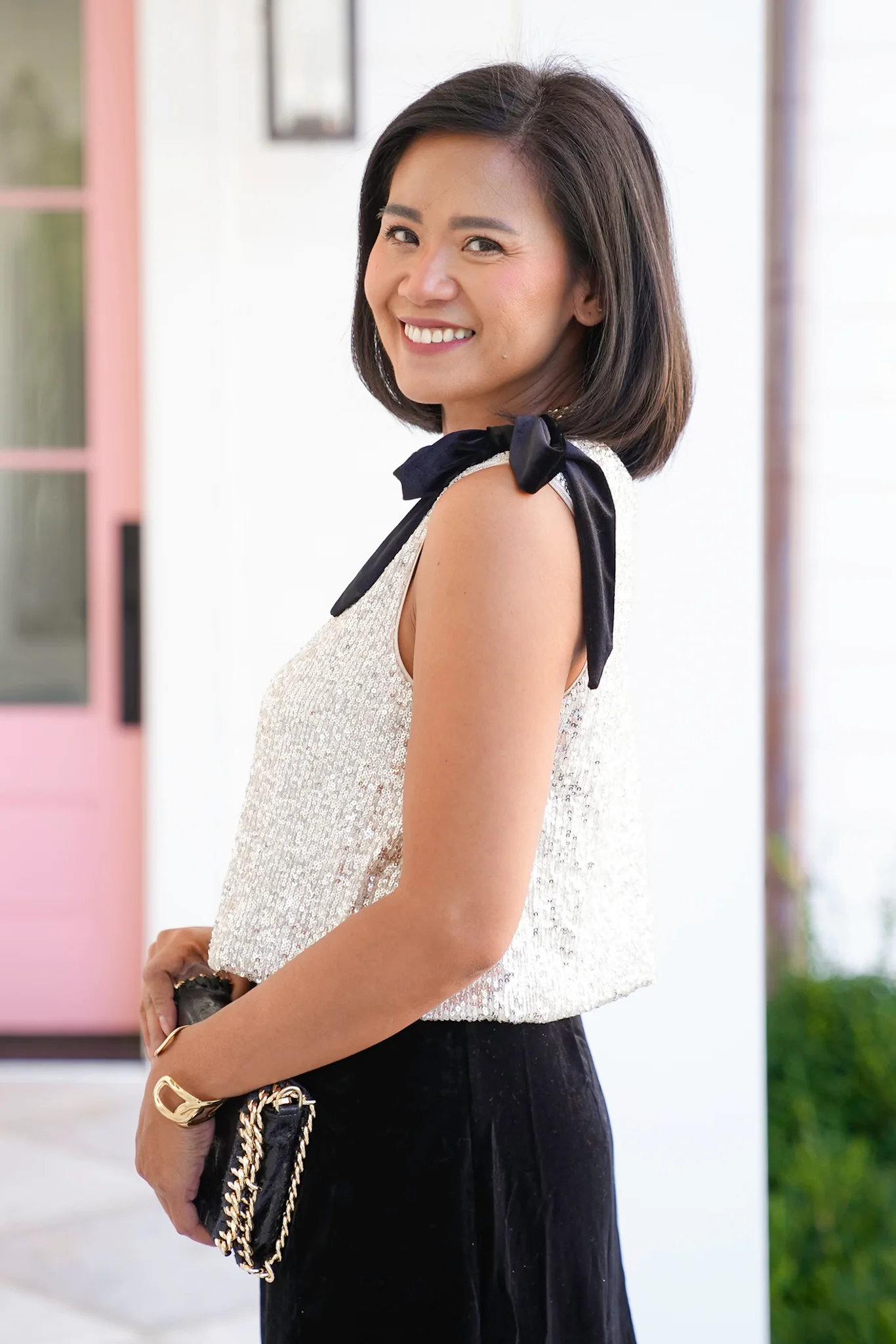 Sequin Sleeveless Top with Bow - Image 3