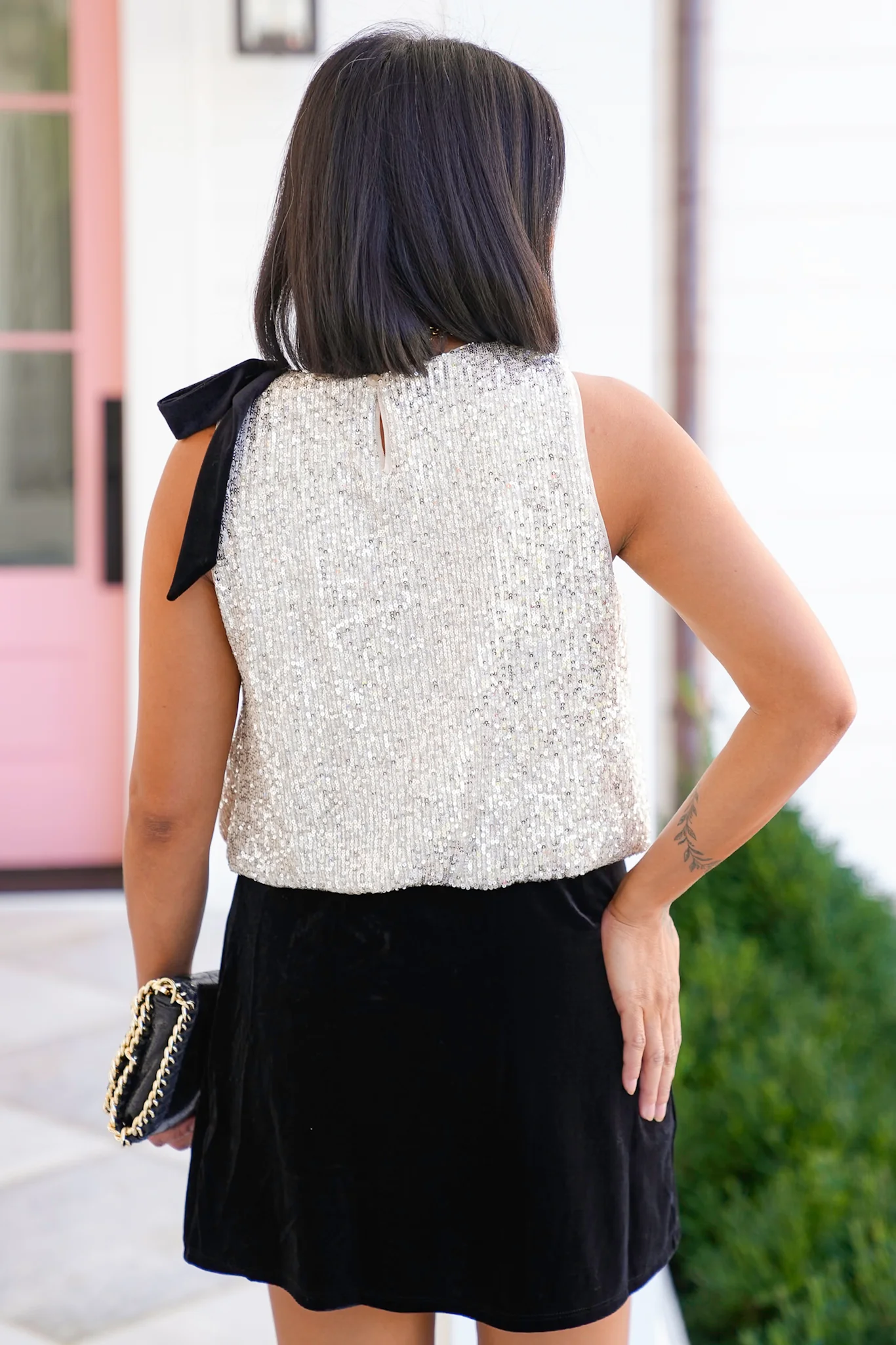 Sequin Sleeveless Top with Bow - Image 4