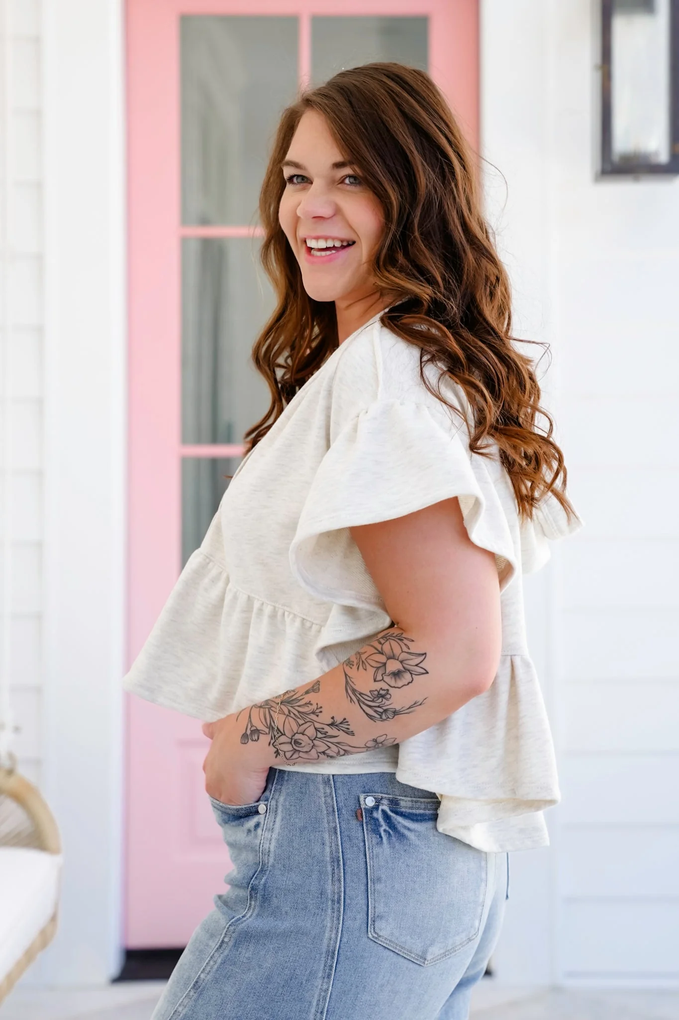 Short Ruffle Sleeve Hooded Cropped Top - Image 3