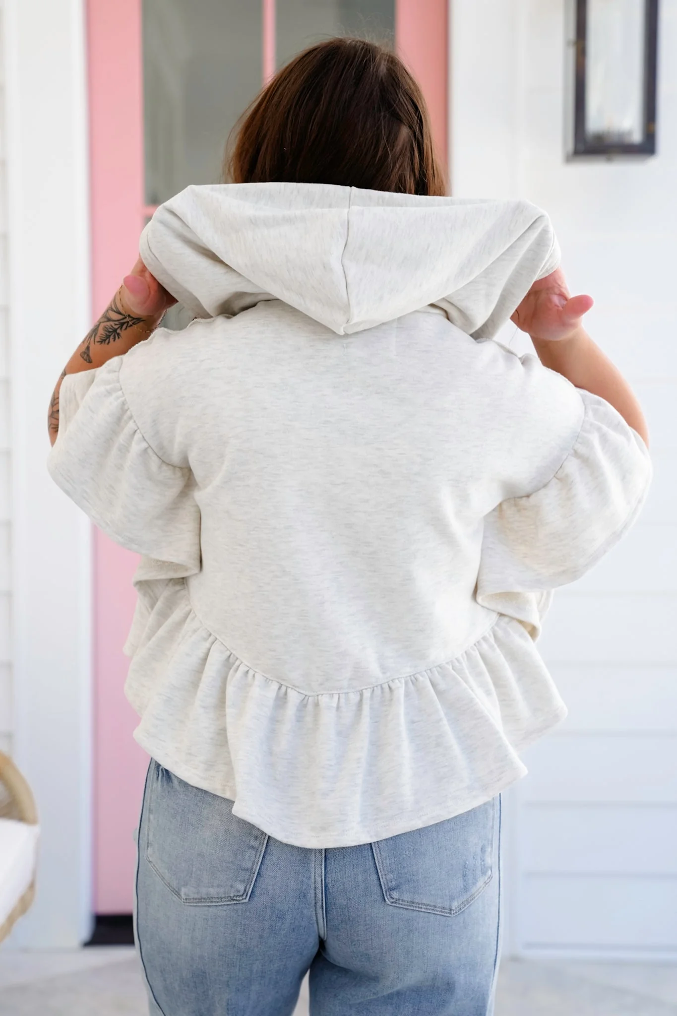 Short Ruffle Sleeve Hooded Cropped Top - Image 4