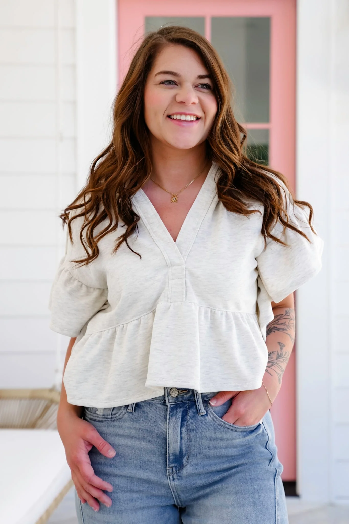 Short Ruffle Sleeve Hooded Cropped Top - Image 6