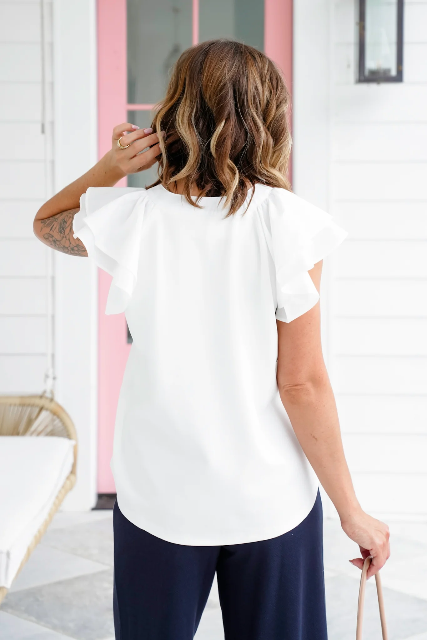 Short Ruffle Sleeve V Neck Top - Image 6