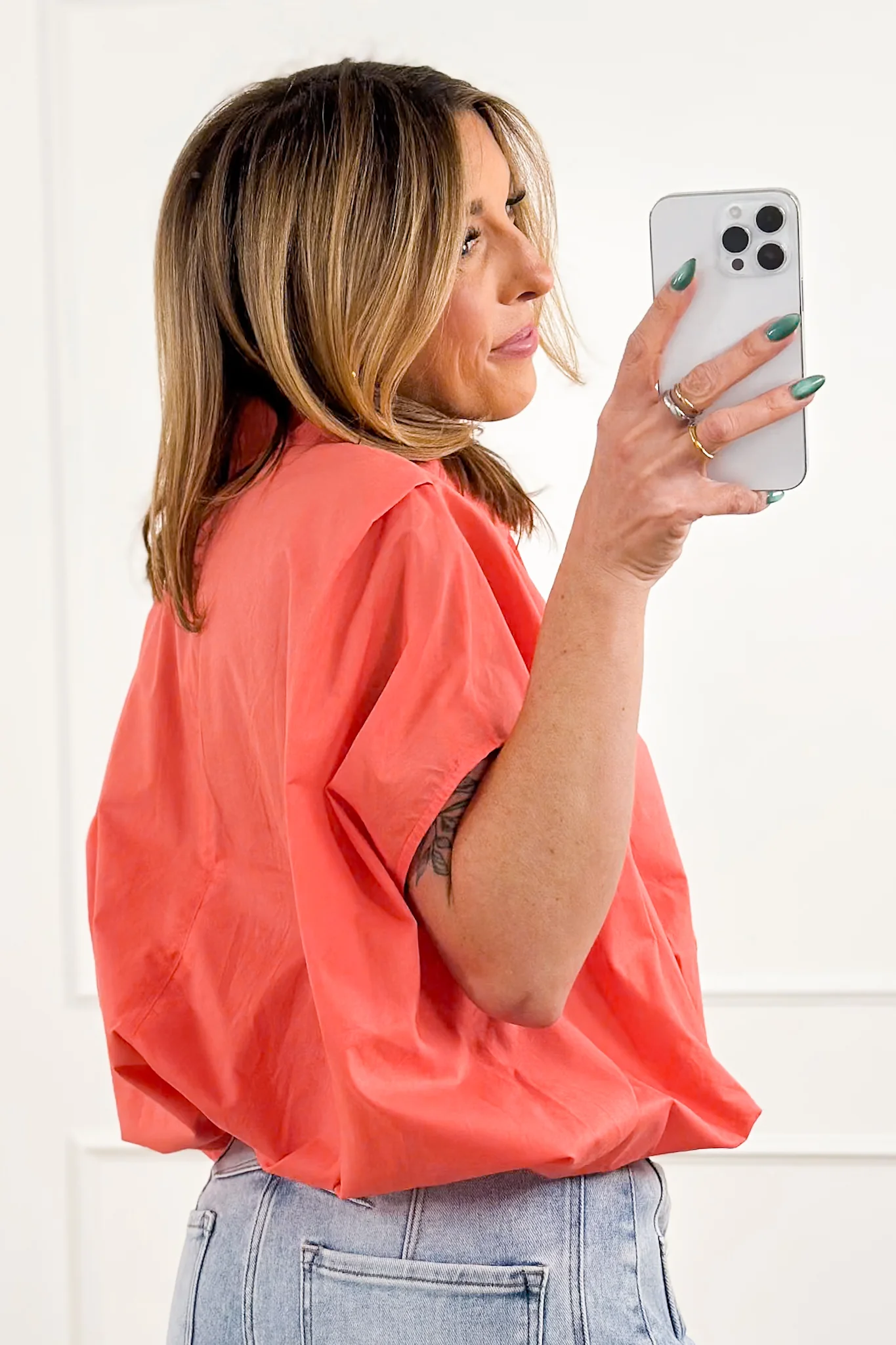 Short Sleeve Bubble Hem Button Down Blouse - Image 4