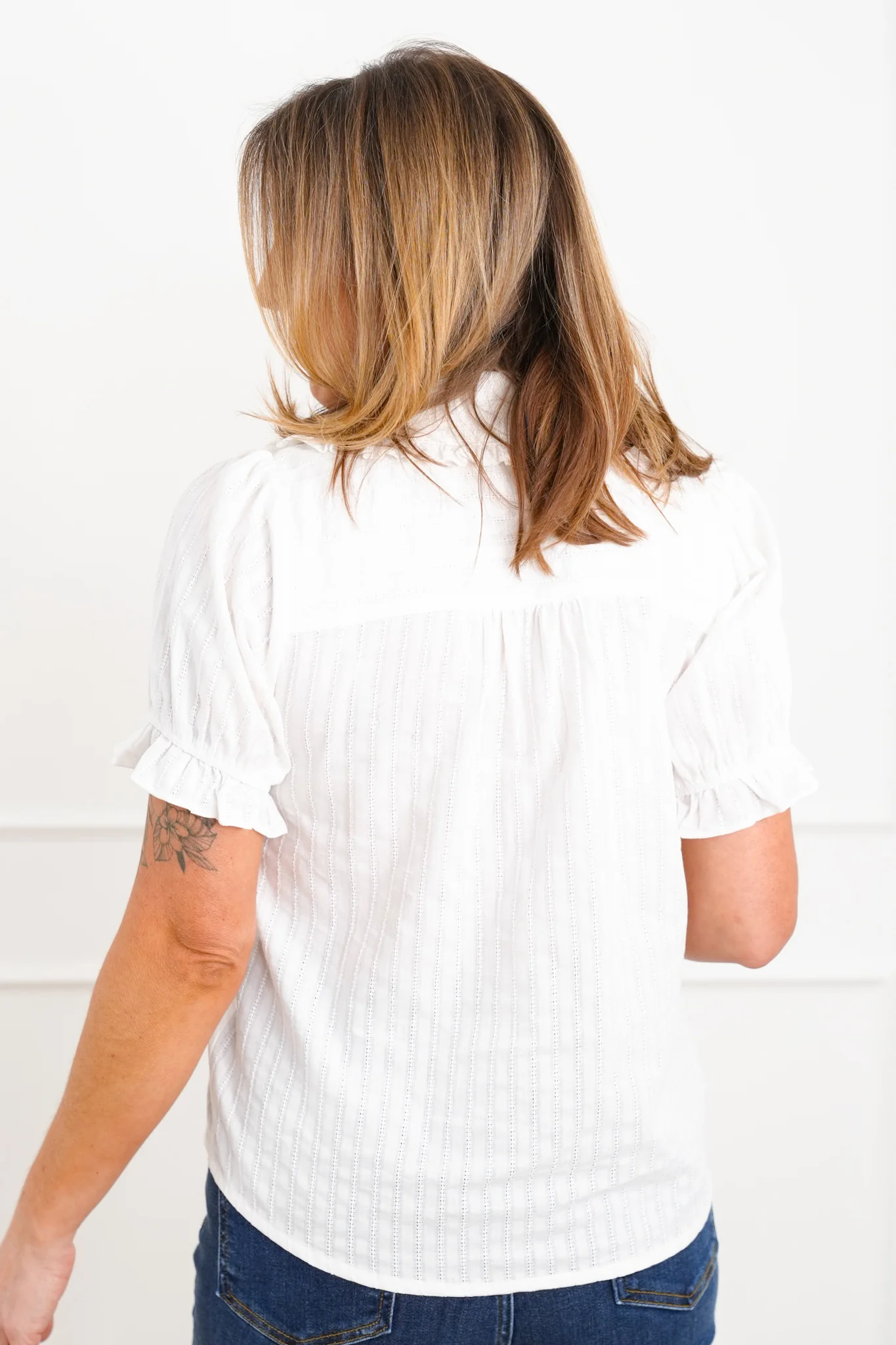 Short Sleeve Button Down Top with Puff Sleeves - Image 5