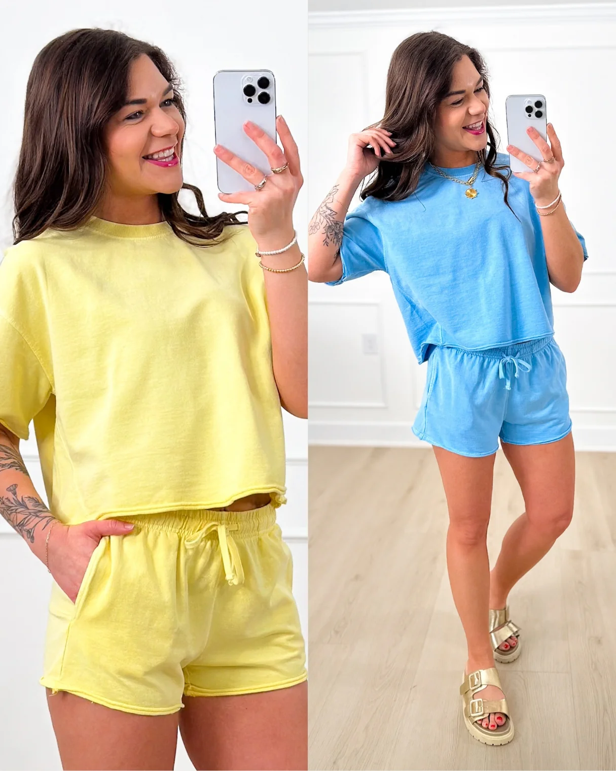 Short Sleeve Crew Neck Top and Shorts Set