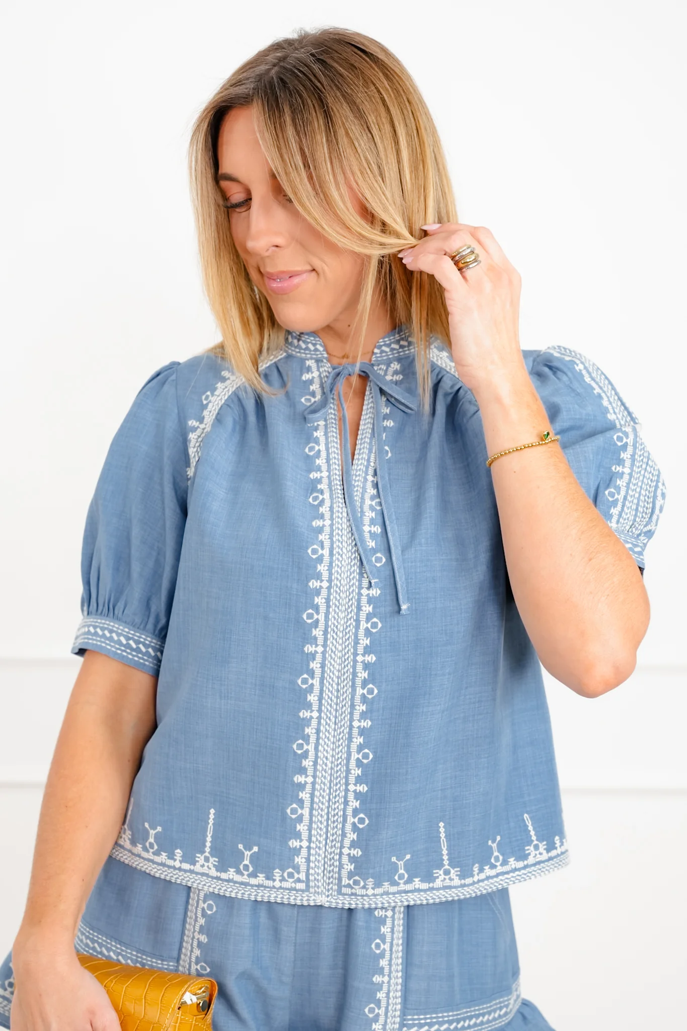 Short Sleeve Embroidered Puff Sleeve Top - Image 4