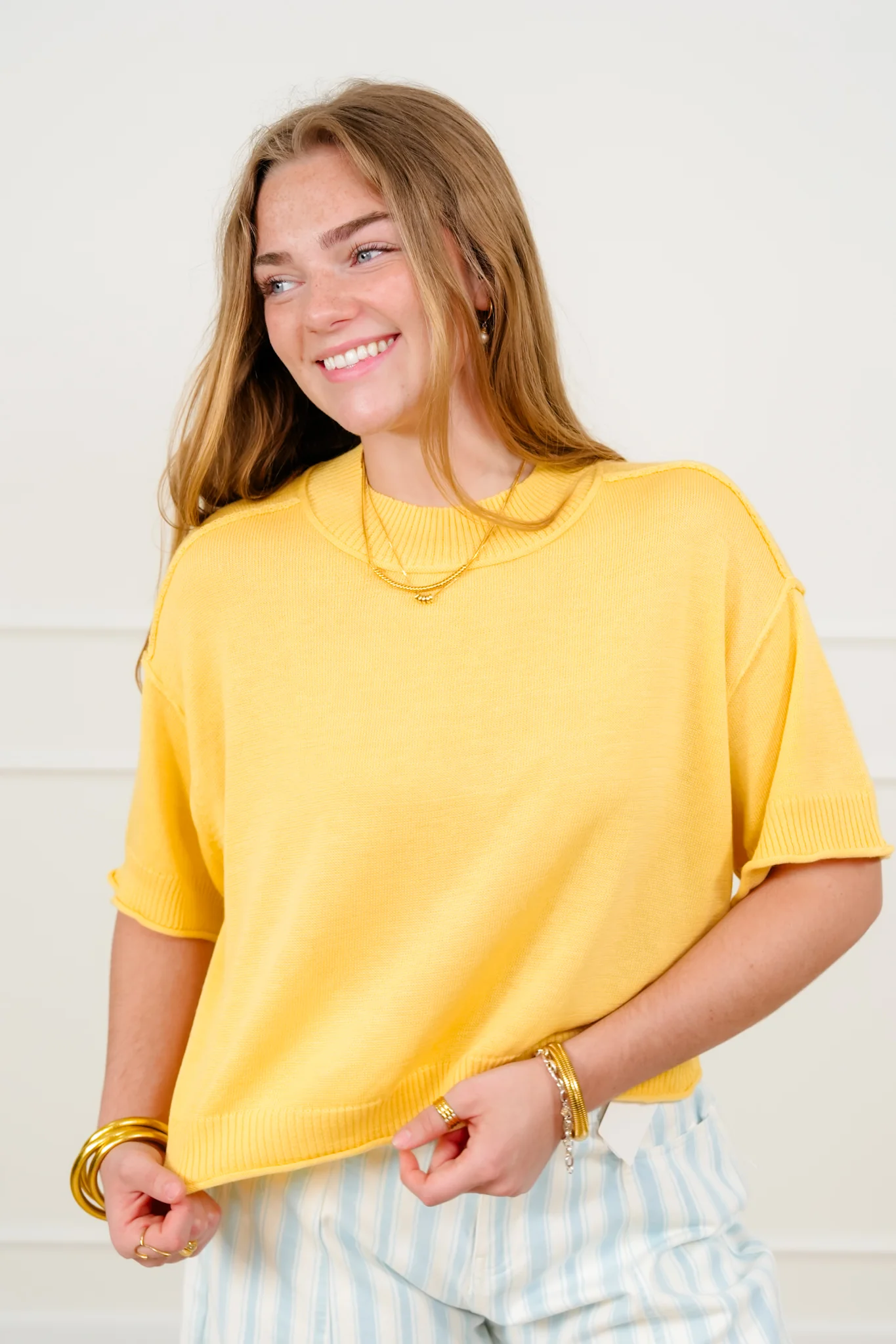 Short Sleeve Sweater with Reverse Seams - Image 2