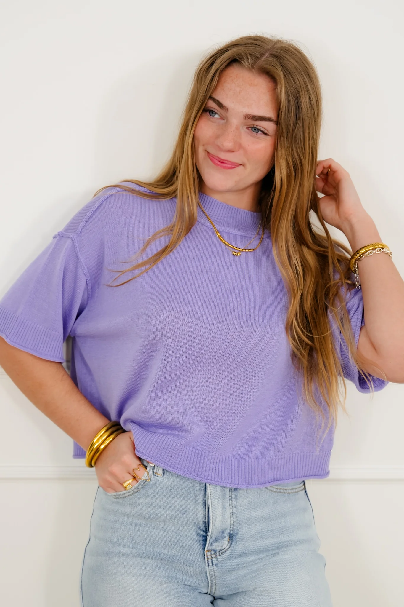 Short Sleeve Sweater with Reverse Seams - Image 3