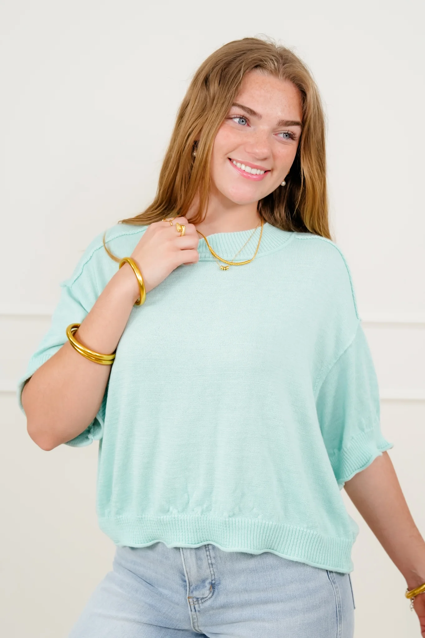 Short Sleeve Sweater with Reverse Seams - Image 4