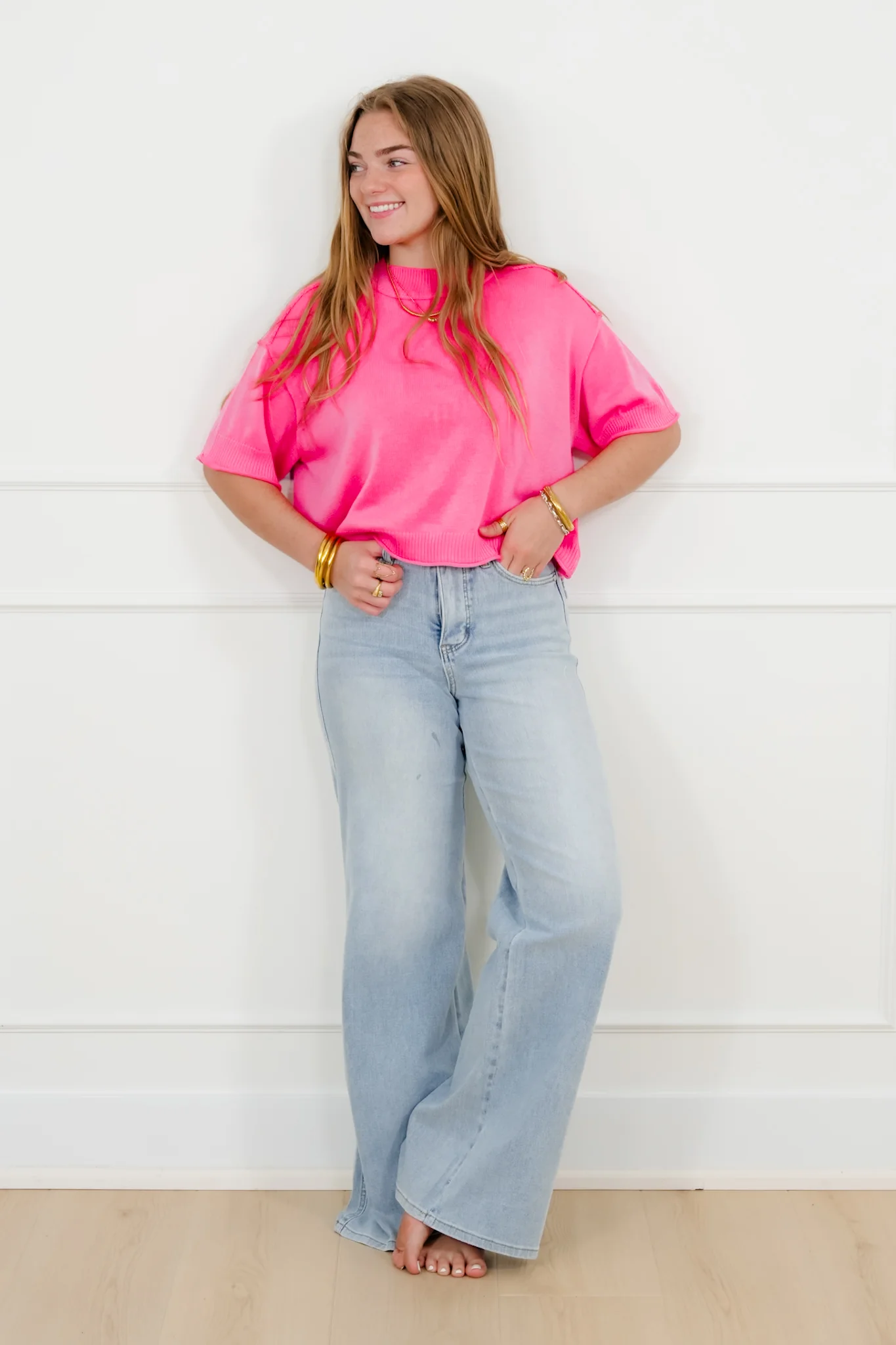 Short Sleeve Sweater with Reverse Seams - Image 5