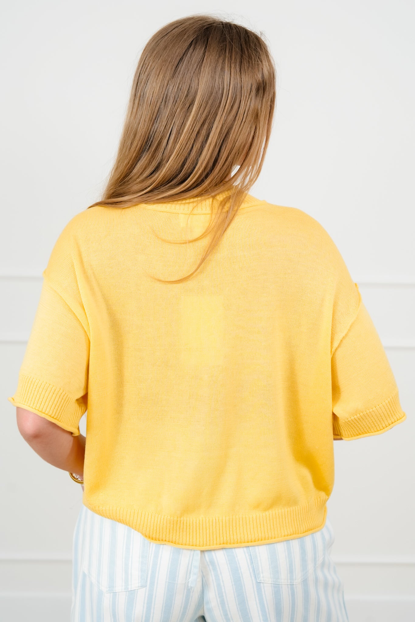 Short Sleeve Sweater with Reverse Seams - Image 6