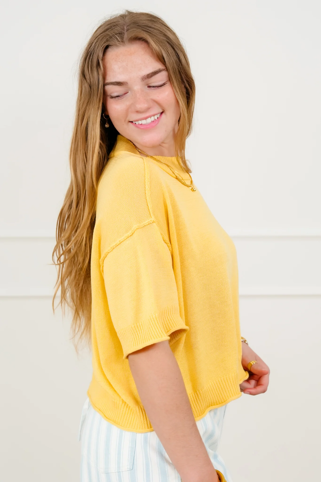 Short Sleeve Sweater with Reverse Seams - Image 7