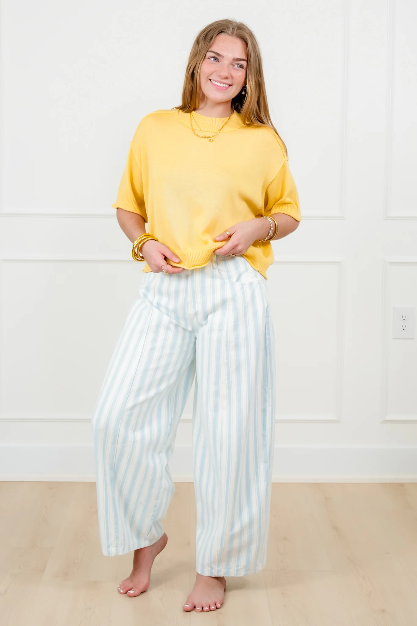 Short Sleeve Sweater with Reverse Seams - Image 8