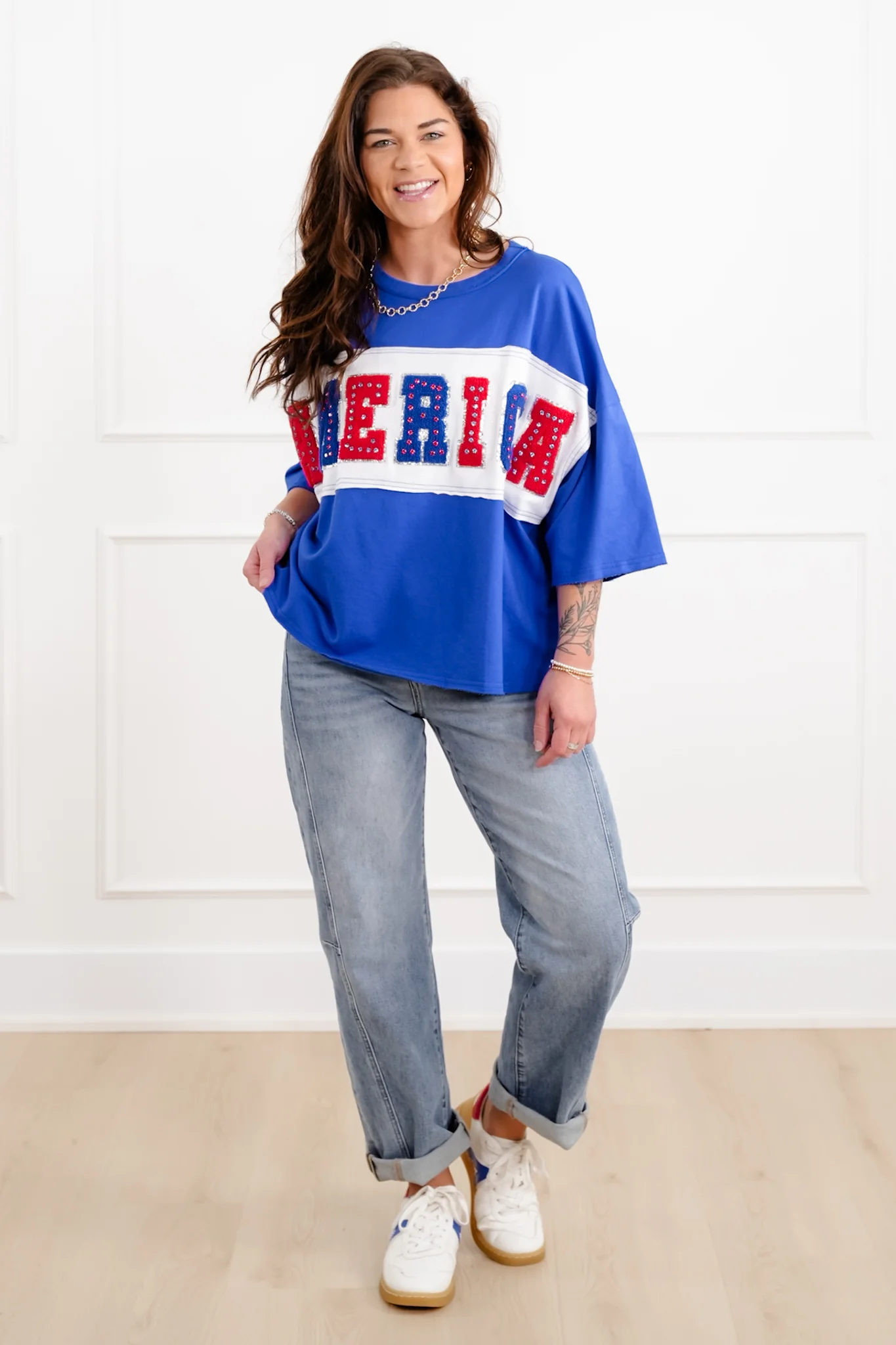 Short Sleeve Top with "America" Patch Detail - Image 4