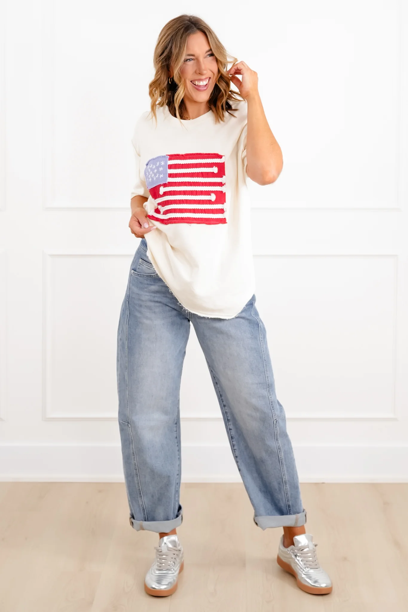 Short Sleeve Top with American Flag Detail - Image 2