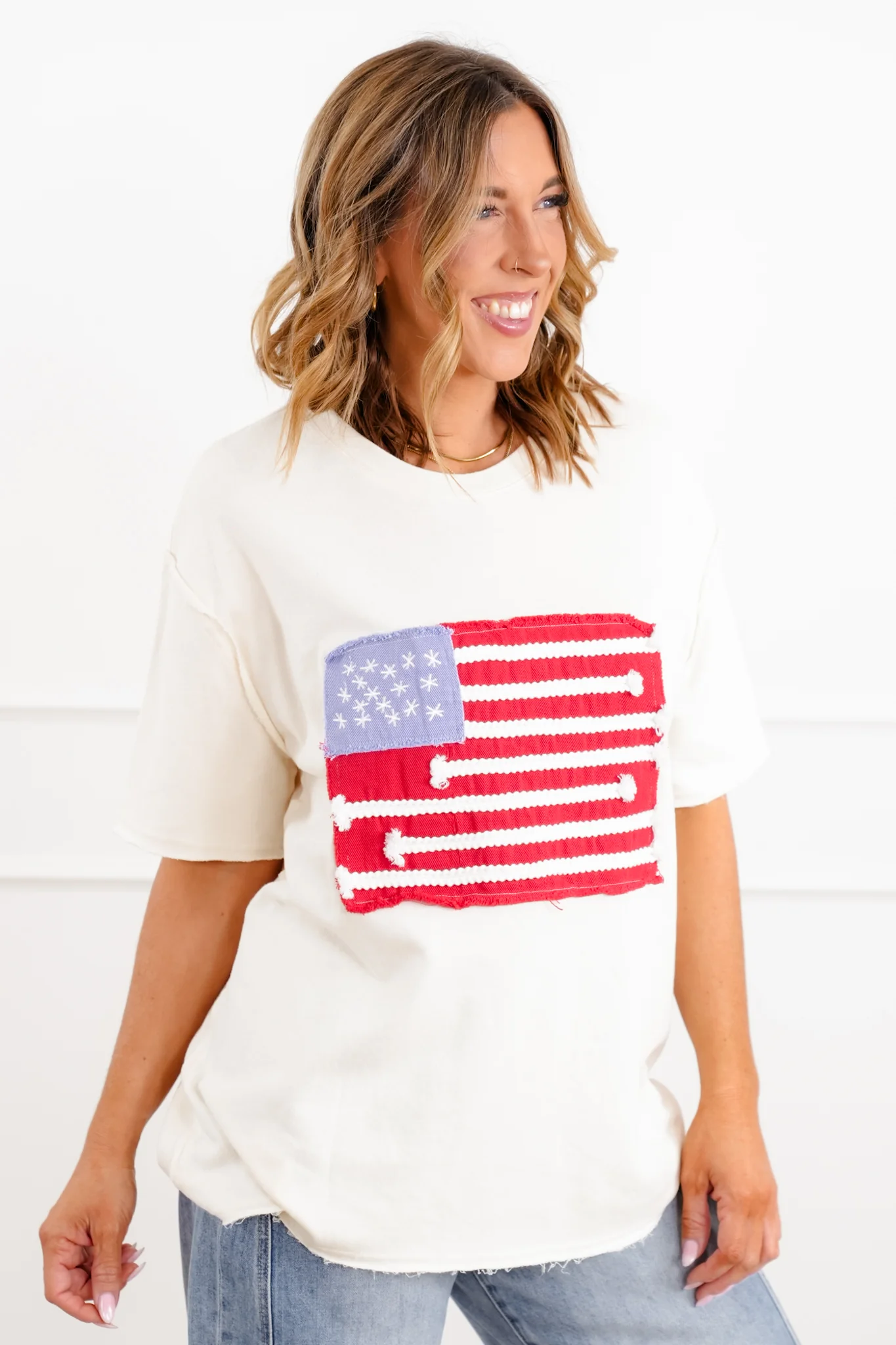 Short Sleeve Top with American Flag Detail - Image 4