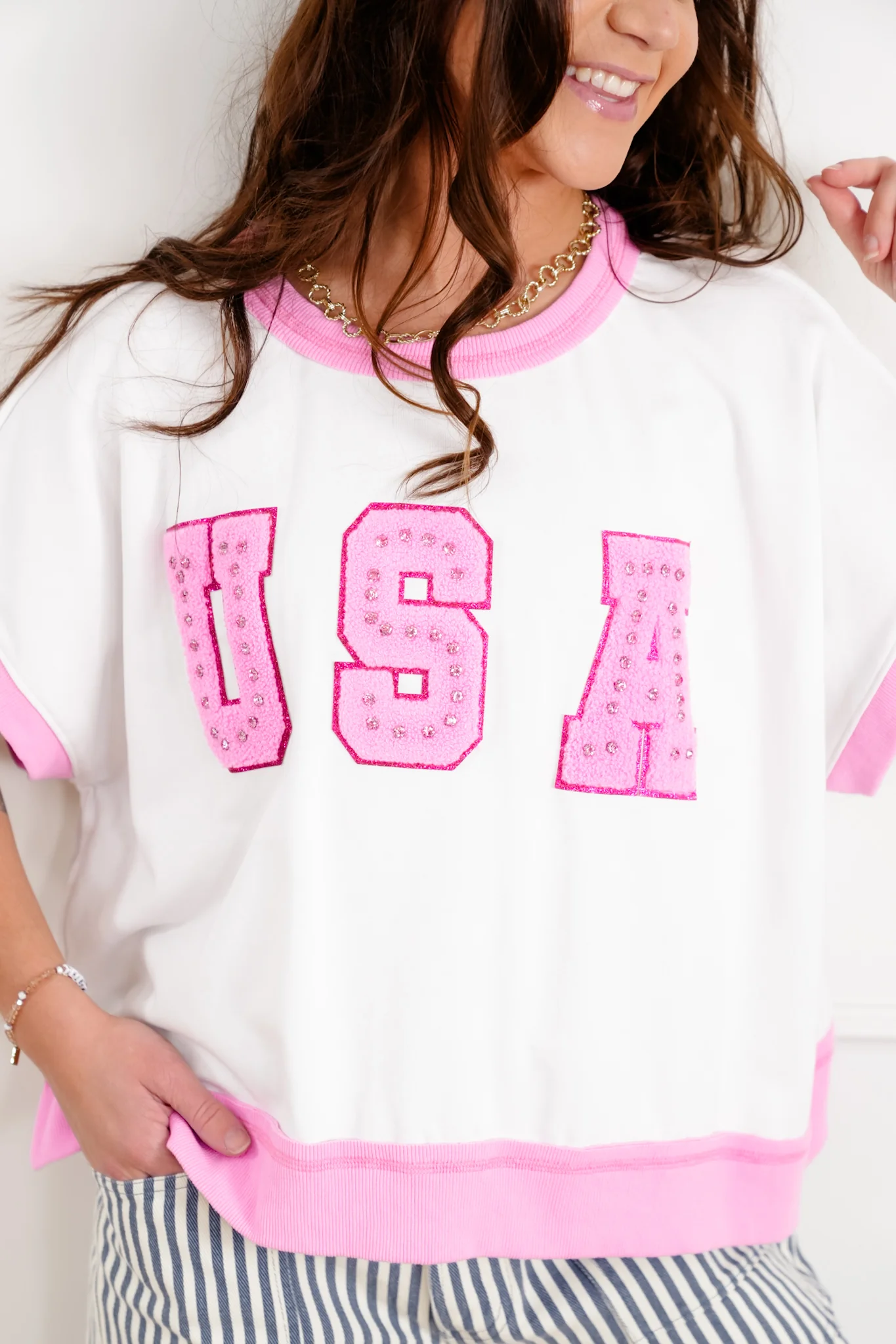 Short Sleeve Top with "USA" Patch Detail - Image 3