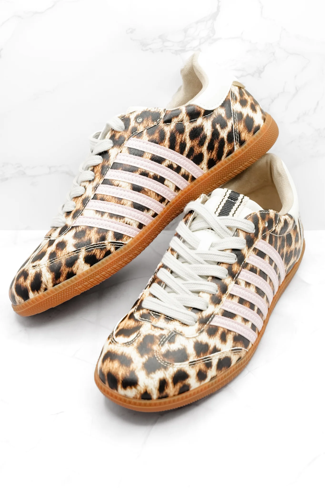 Shu Shop Leopard Print Sneaker with Contrasting Blush Stripes - Image 2