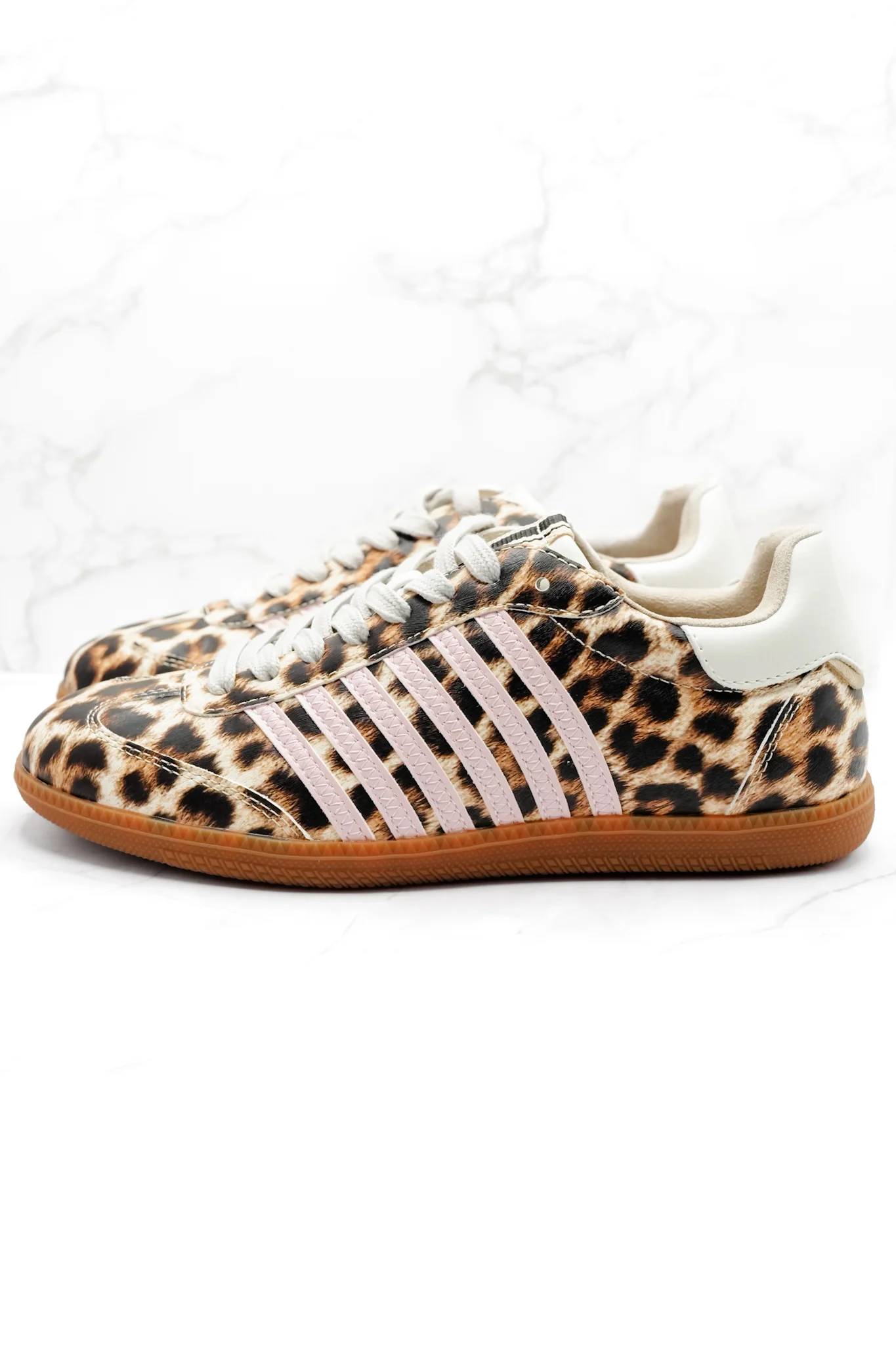 Shu Shop Leopard Print Sneaker with Contrasting Blush Stripes - Image 3