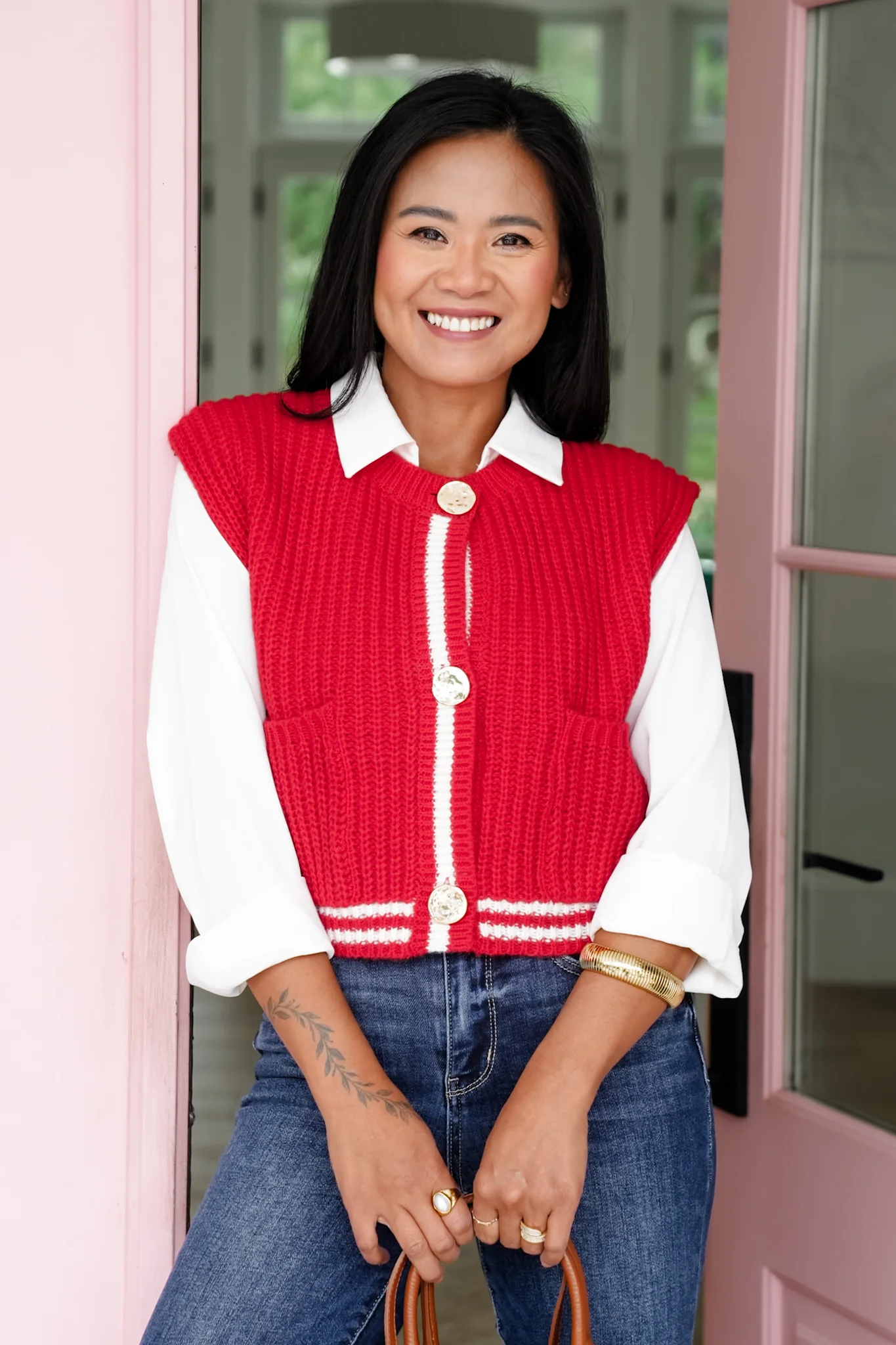 Sleeveless Button Down Sweater Vest - Image 4
