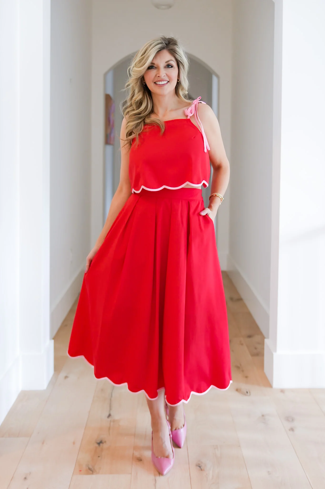 Sleeveless Crop Top with Scallop Hem Detail - Image 2