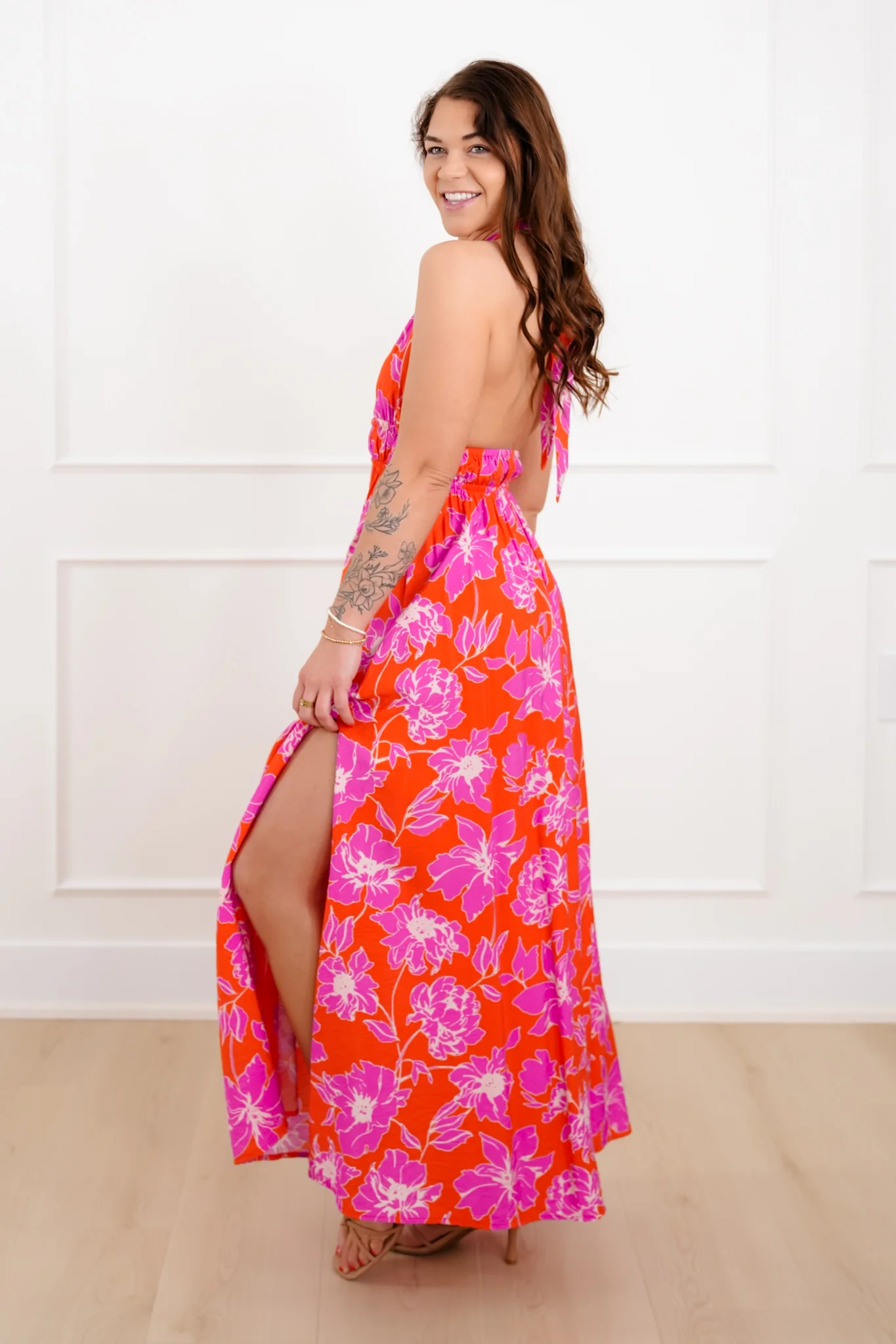 Sleeveless Floral Print Halter Neck Maxi Dress - Image 2