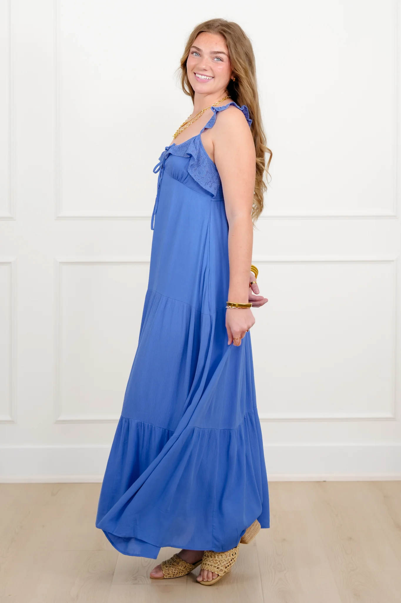 Sleeveless Ruffle Button Up Maxi Dress - Image 4