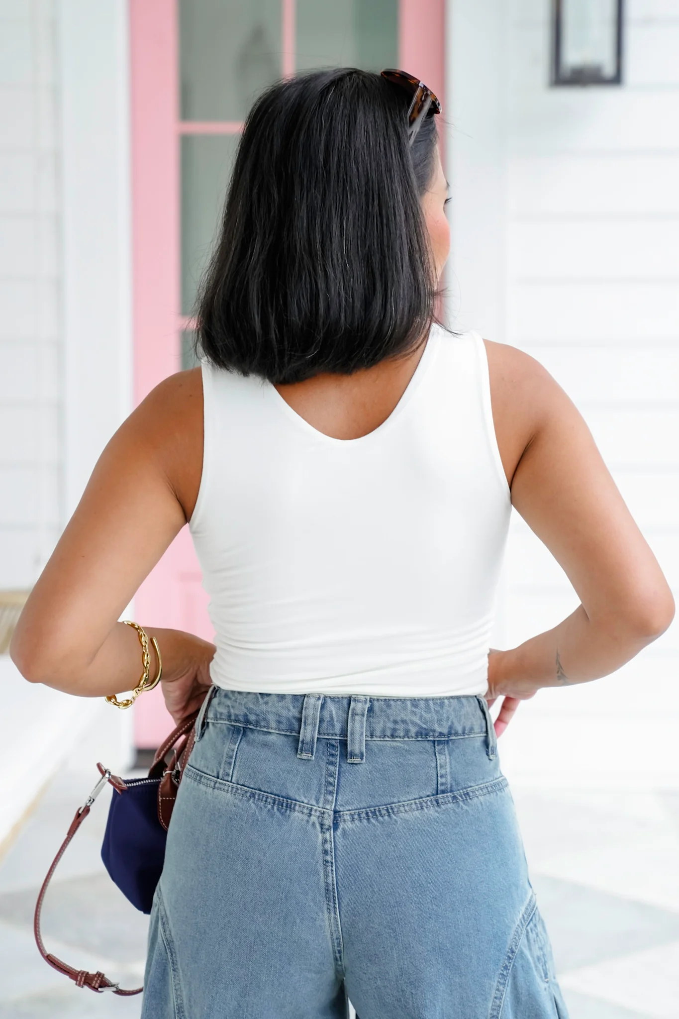Sleeveless V Neck Bodysuit with Ruching Detail - Image 6