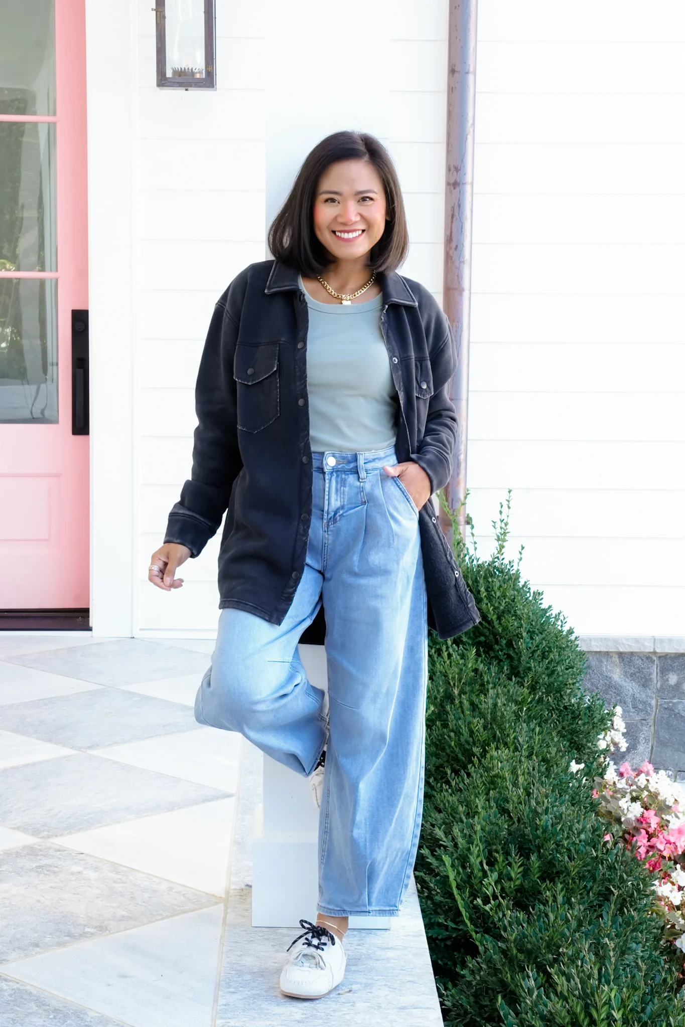 Long Sleeve Snap Button Shacket with Pockets - Image 2