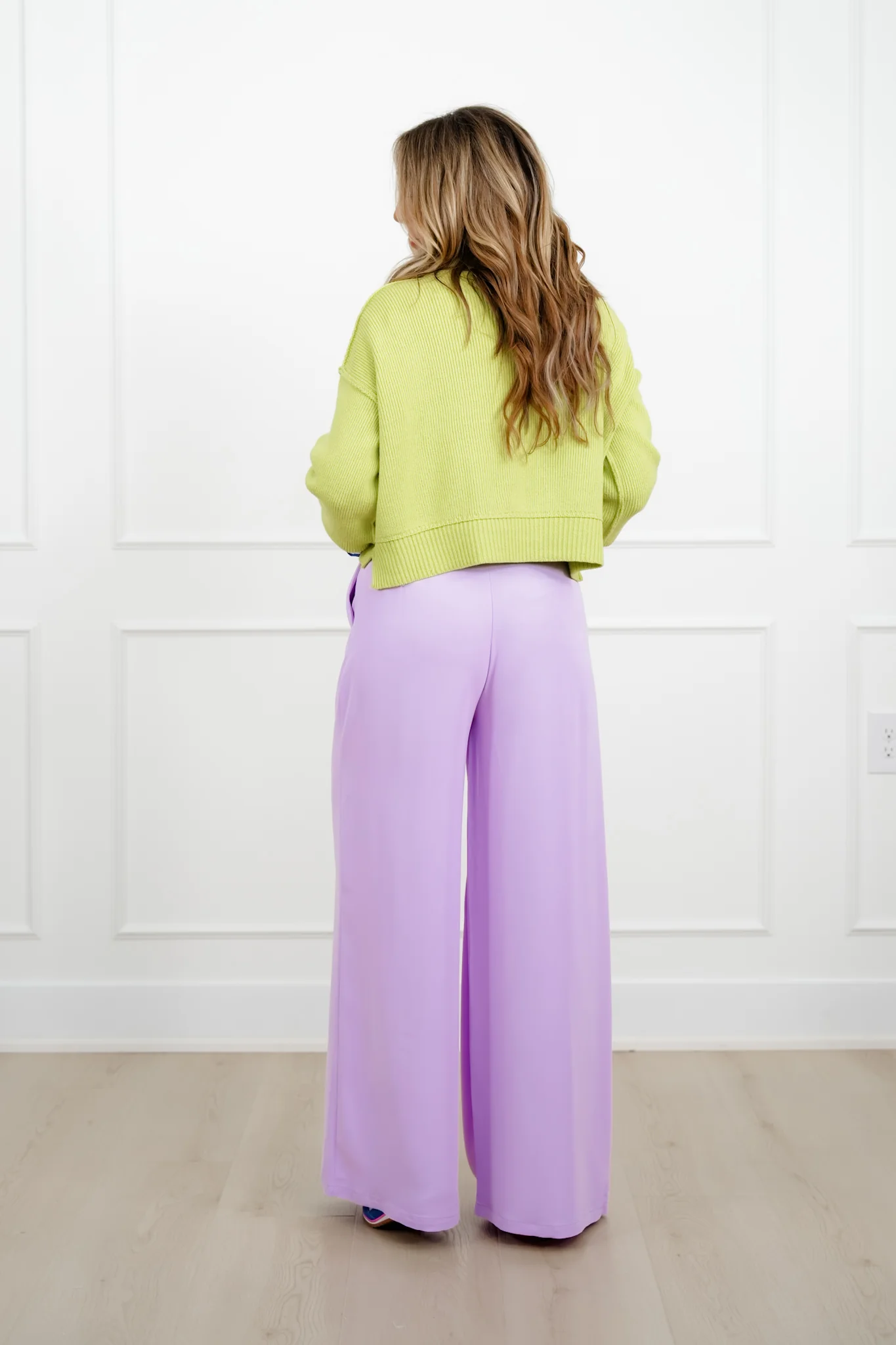 Solid Color High Waisted Pleated Wide Leg Pants - Image 9