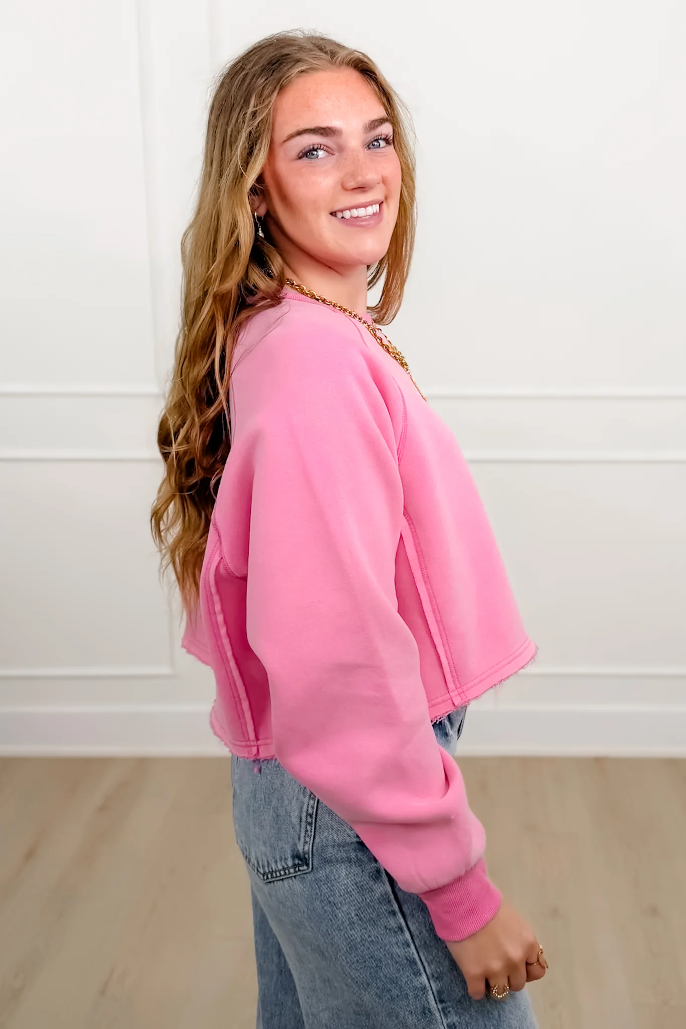 Solid Color Long Sleeve Crop Sweatshirt - Image 6