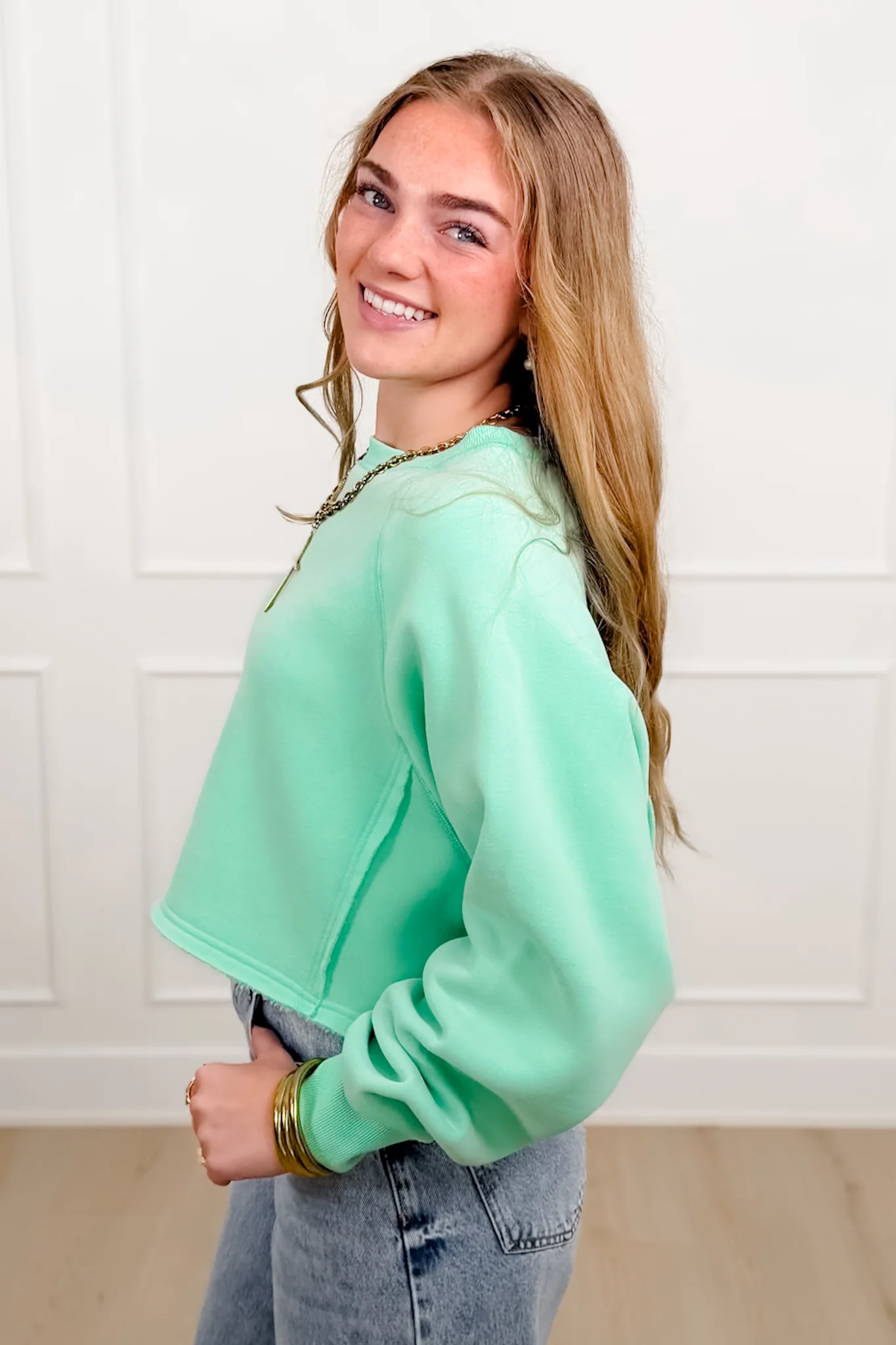 Solid Color Long Sleeve Crop Sweatshirt - Image 8