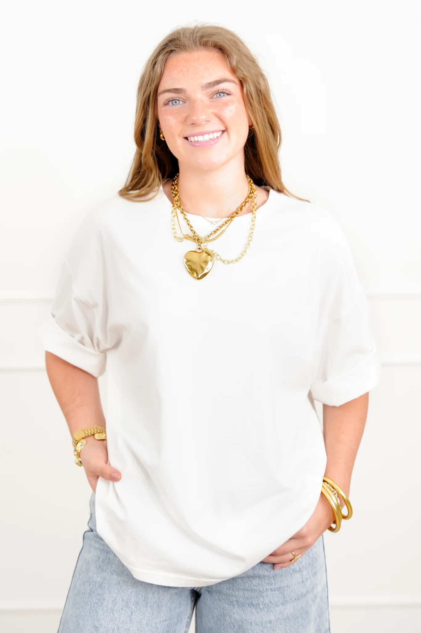 Solid Color Short Sleeve Crew Neck Top - Image 3