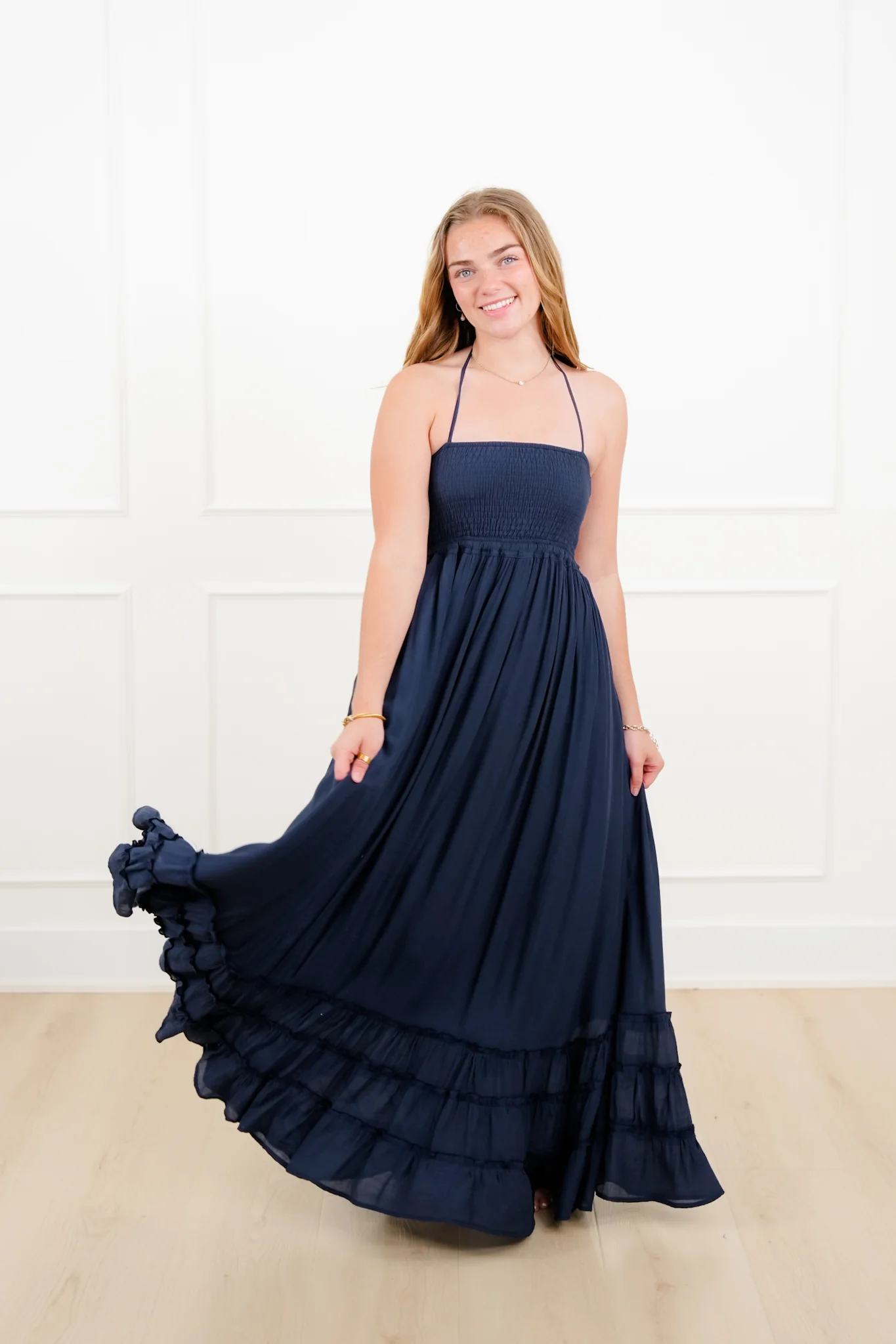 Solid Color Sleeveless Smocked Maxi Dress - Image 4