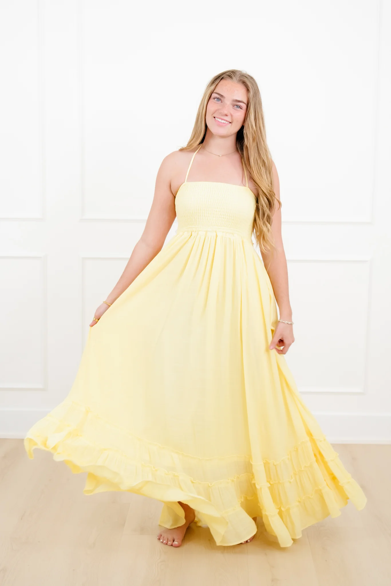 Solid Color Sleeveless Smocked Maxi Dress - Image 7
