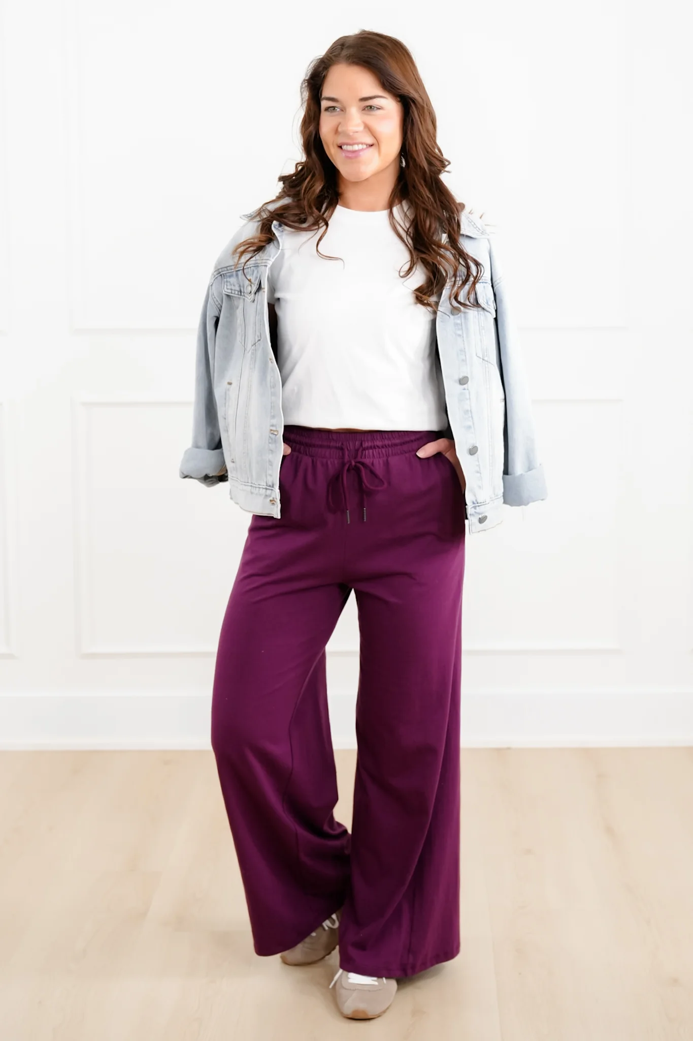 Solid Cotton Elastic Waist Wide Leg Pants - Image 11