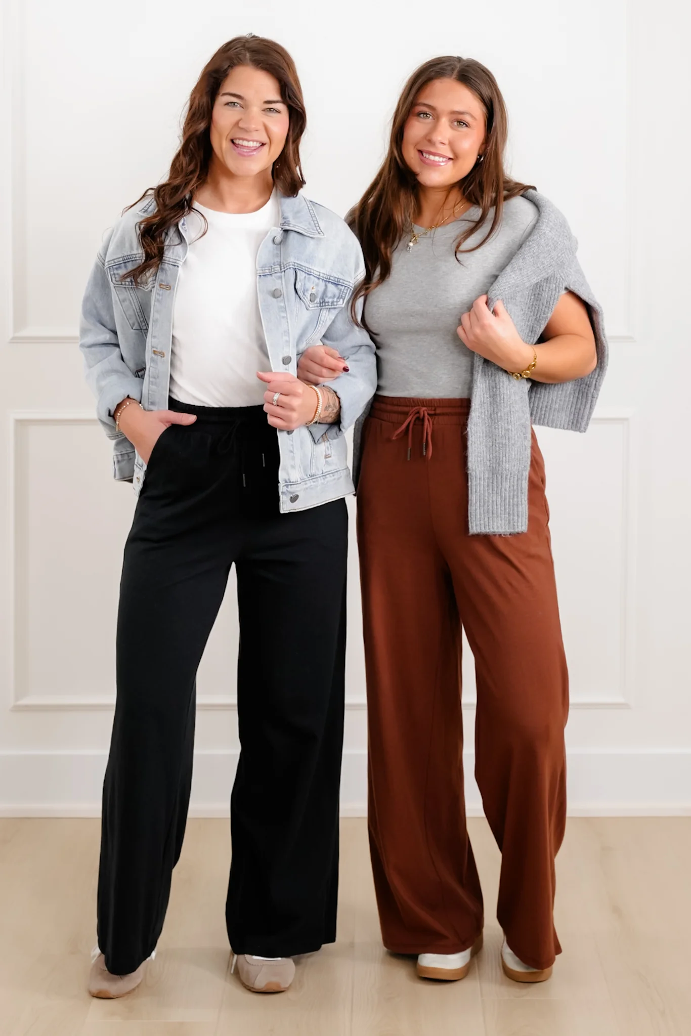 Solid Cotton Elastic Waist Wide Leg Pants - Image 5