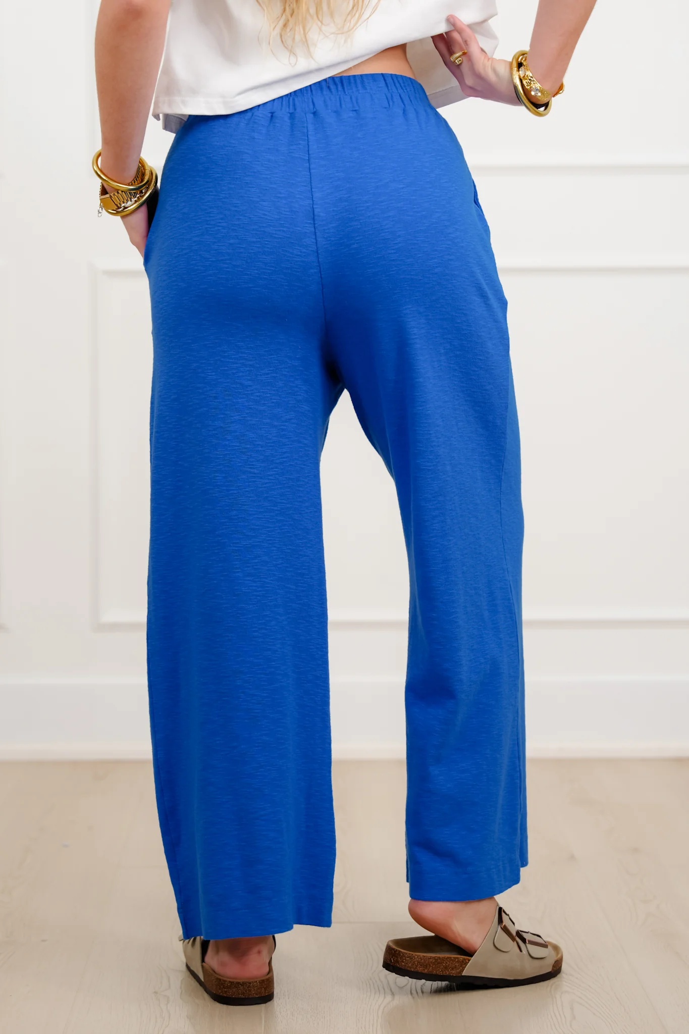 Solid Elastic Waist Wide Leg Pants - Image 7