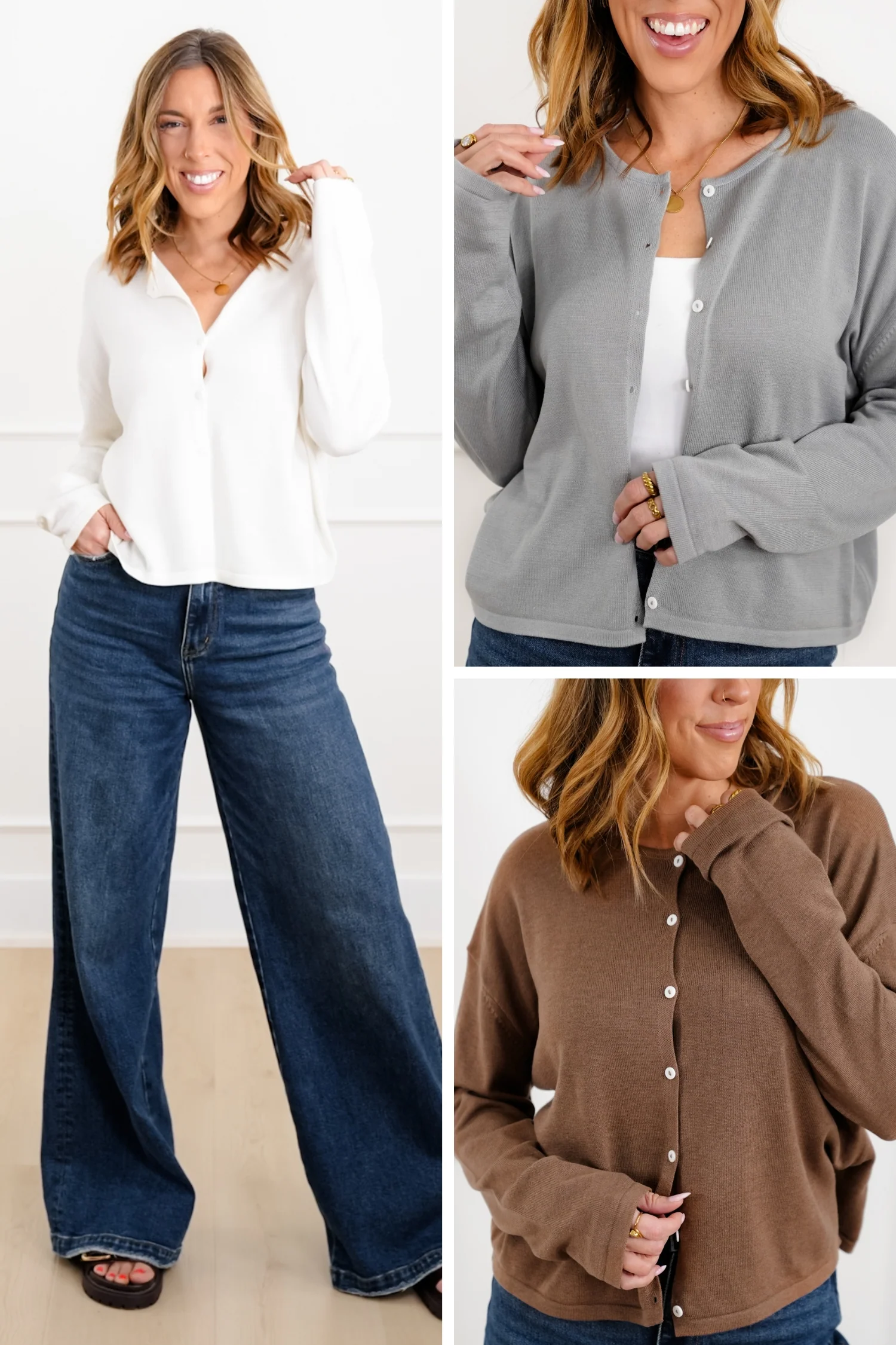 Solid Long Sleeve Button Down Cardigan - Image 2
