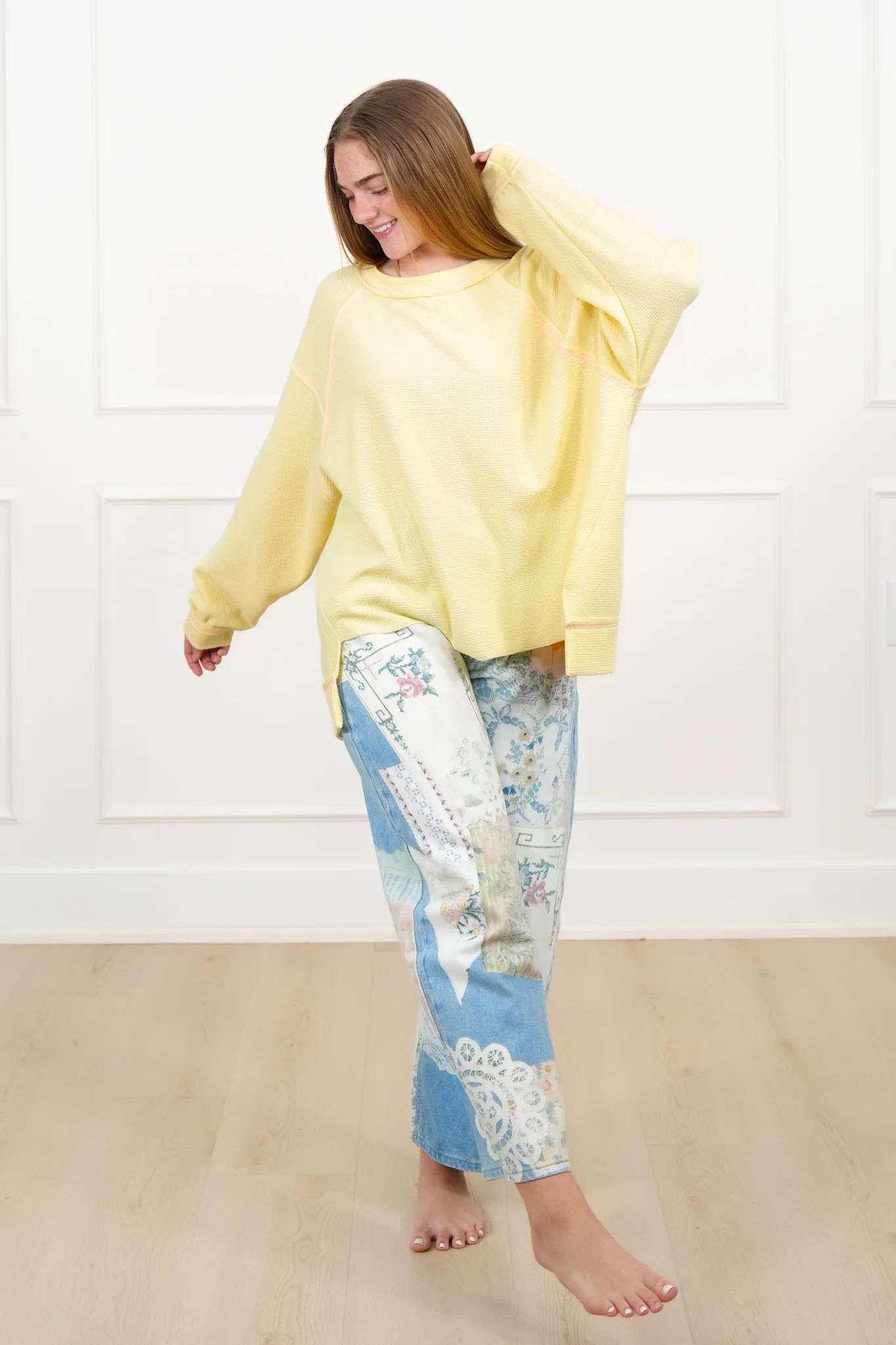 Solid Long Sleeve Knit Top with Reverse Seams - Image 2