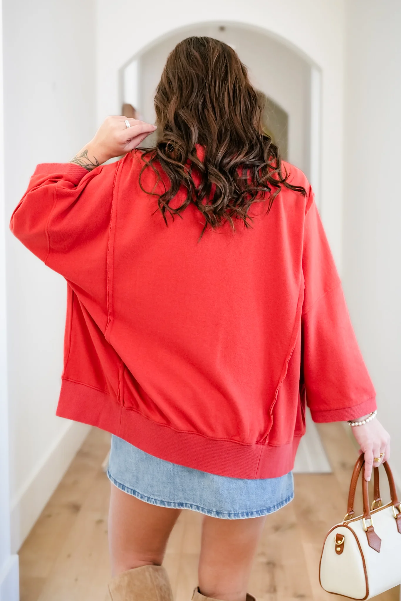 Solid Long Sleeve Round Neck Top with Bow Patches - Image 4