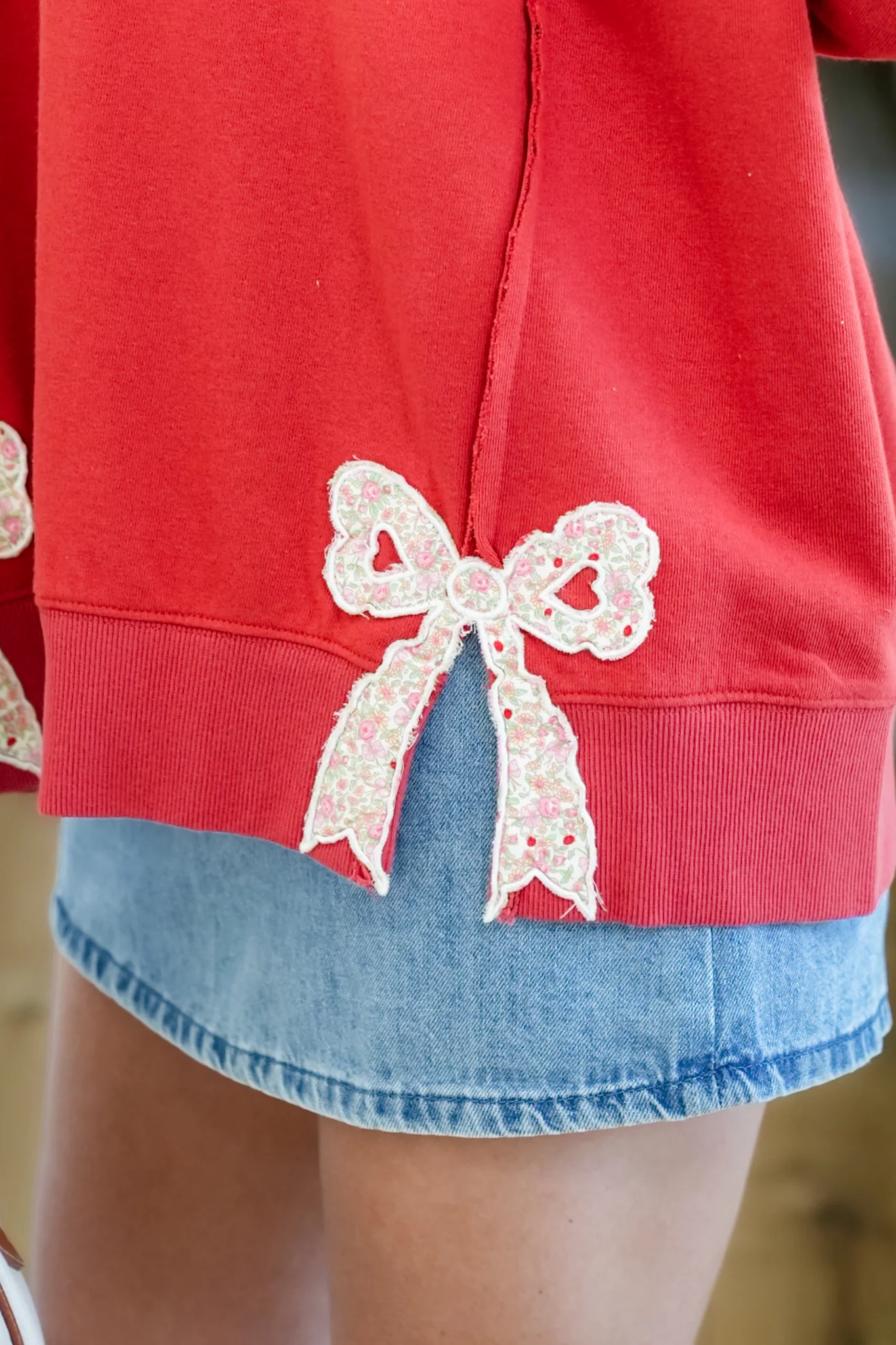 Solid Long Sleeve Round Neck Top with Bow Patches - Image 6