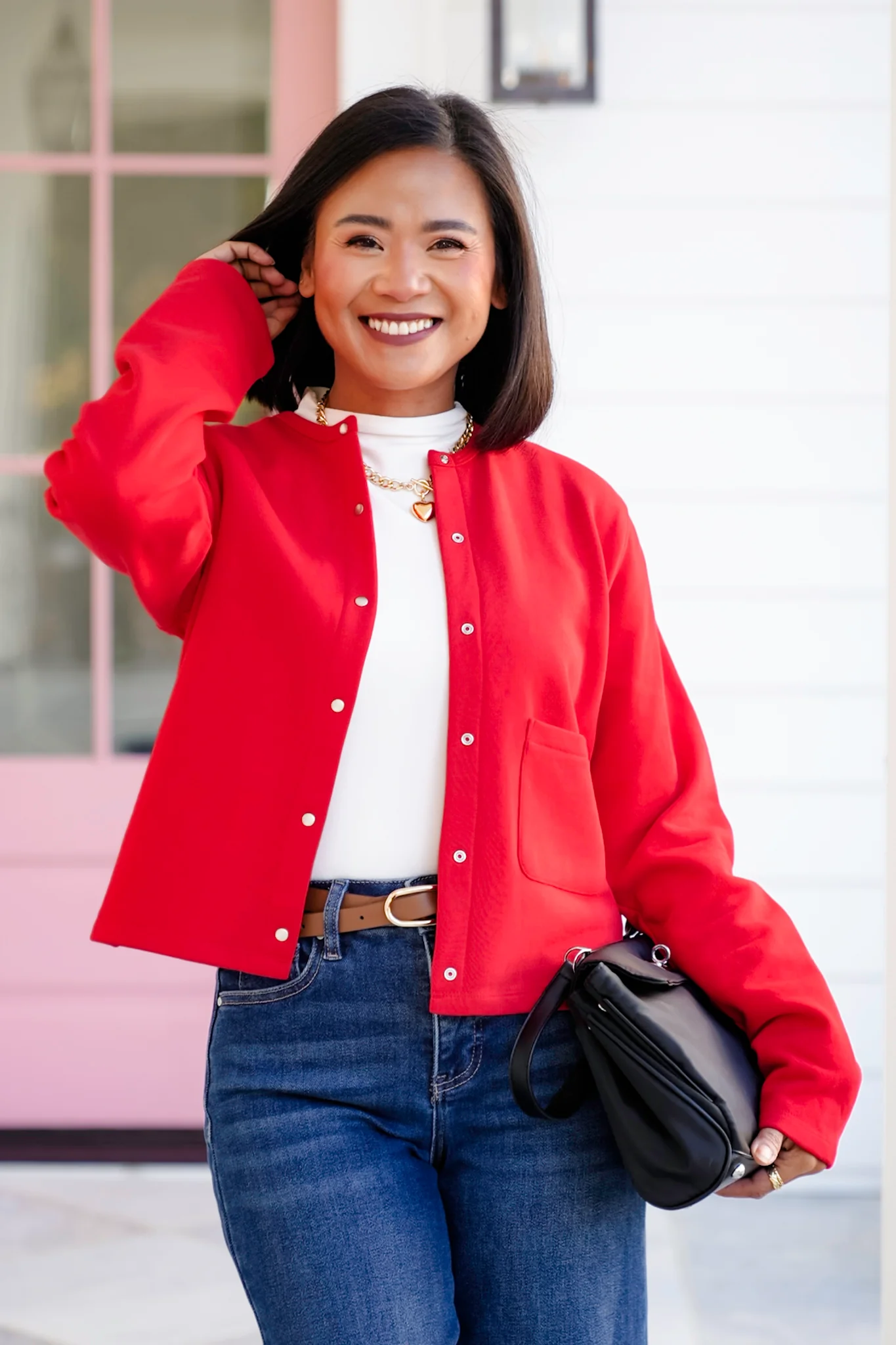 Solid Long Sleeve Snap Button Down Cardigan - Image 2