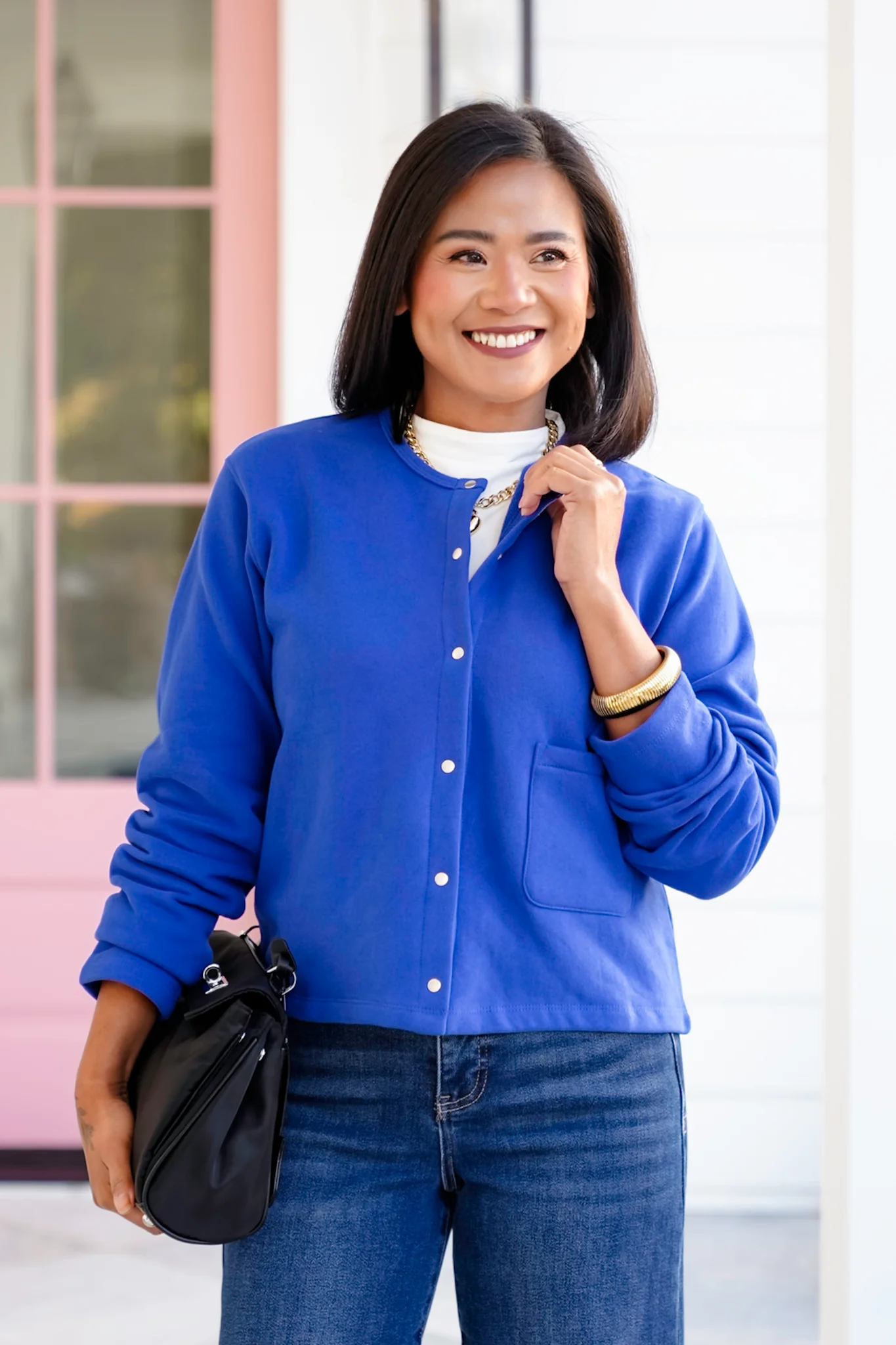 Solid Long Sleeve Snap Button Down Cardigan - Image 3