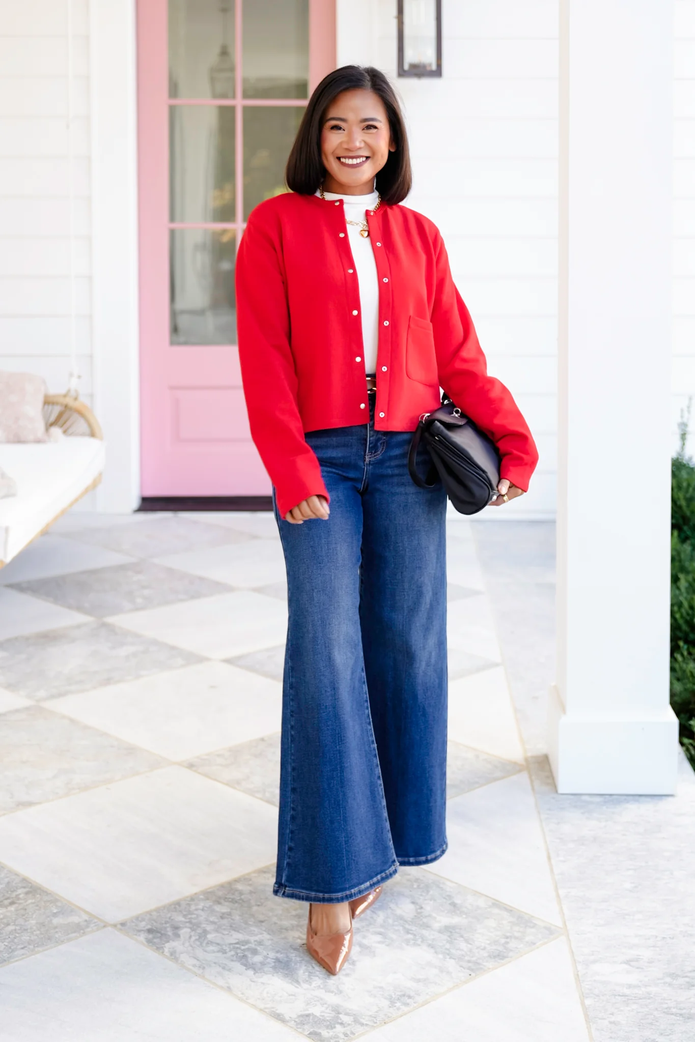 Solid Long Sleeve Snap Button Down Cardigan - Image 4